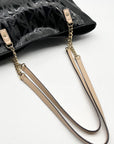 Michael Kors Black Monogram Patent Leather Jet Set Tote Bag