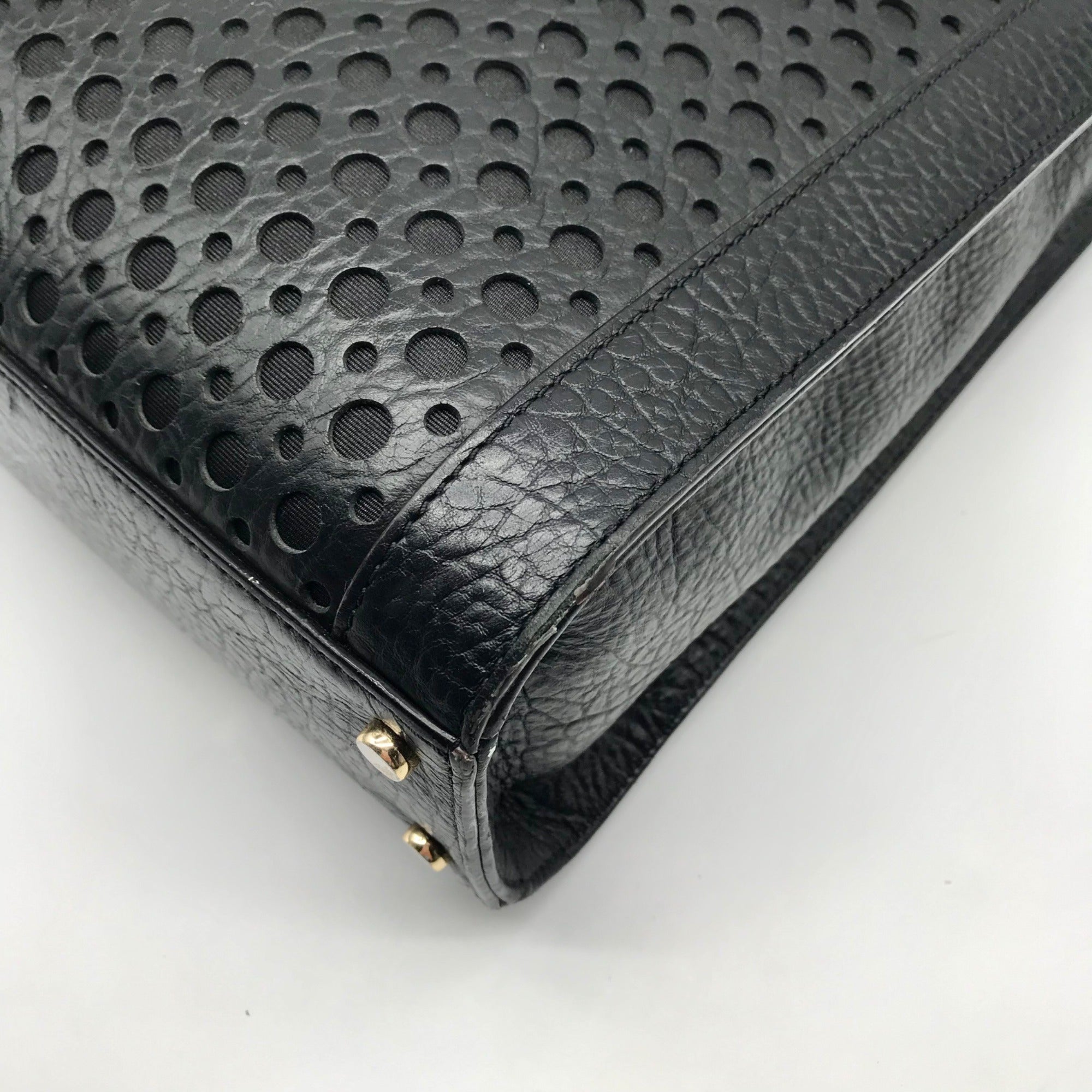 Kate Spade Black Pebbled Leather Lynne Bubbles Perforated Perri Lane Tote Bag