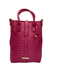 Pink Faux Croc Embossed Leather Crossbody Bag