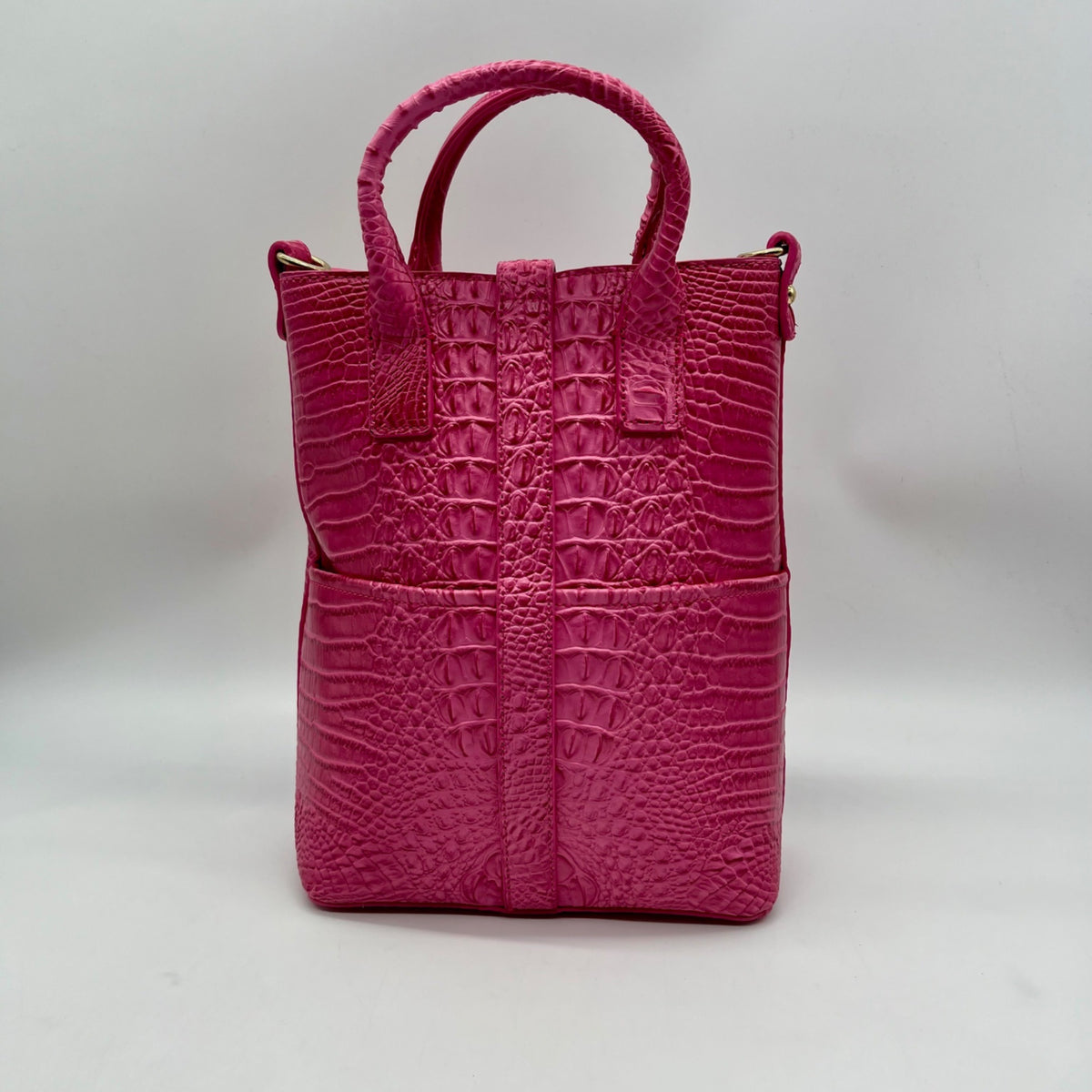 Pink Faux Croc Embossed Leather Crossbody Bag