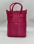 Pink Faux Croc Embossed Leather Crossbody Bag