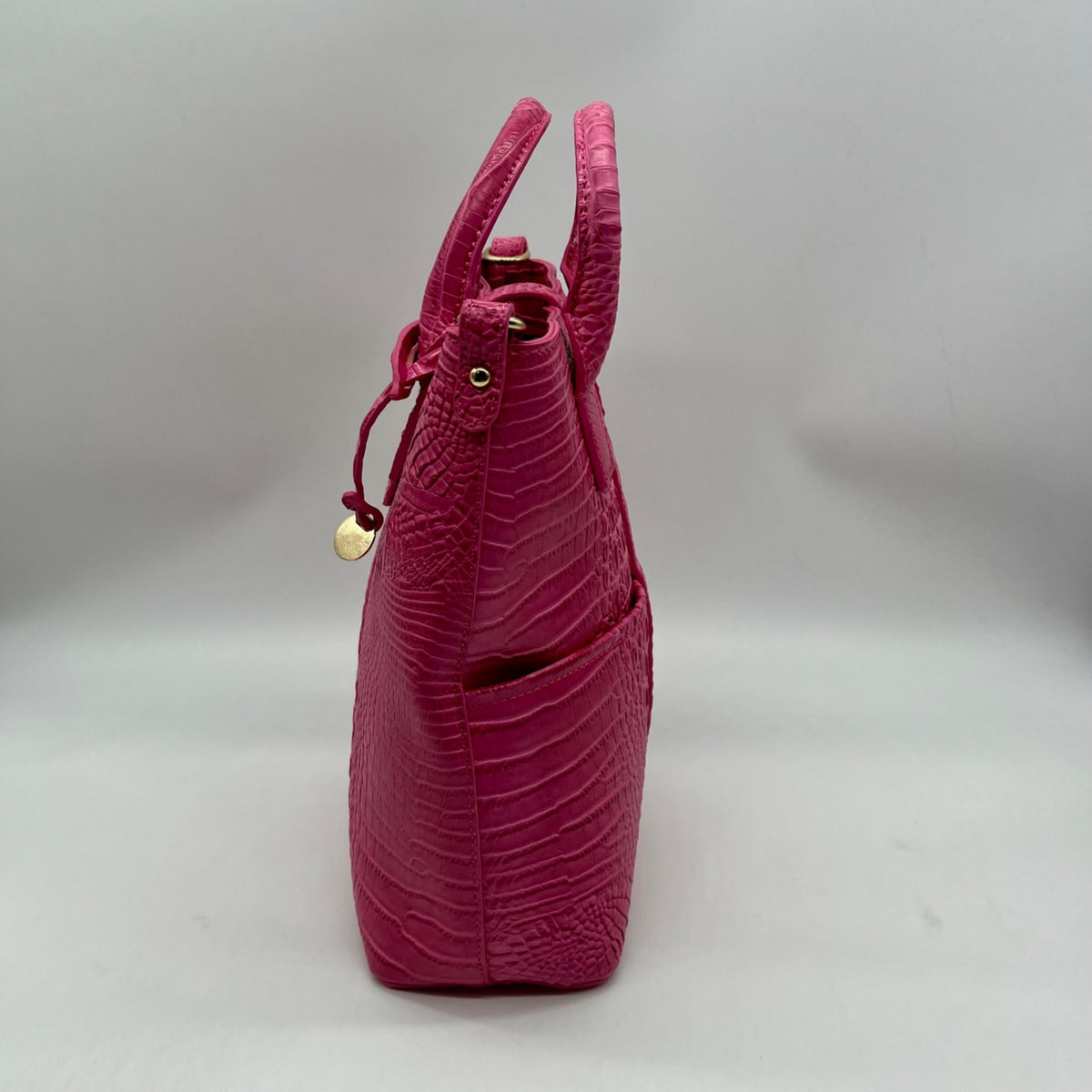 Pink Faux Croc Embossed Leather Crossbody Bag
