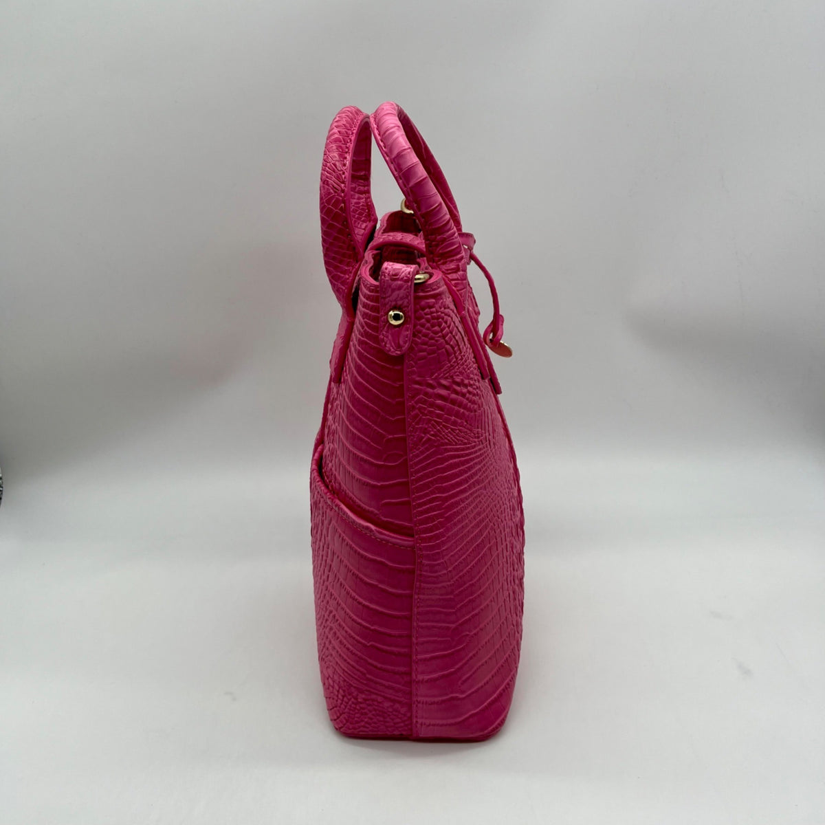 Pink Faux Croc Embossed Leather Crossbody Bag