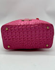Pink Faux Croc Embossed Leather Crossbody Bag