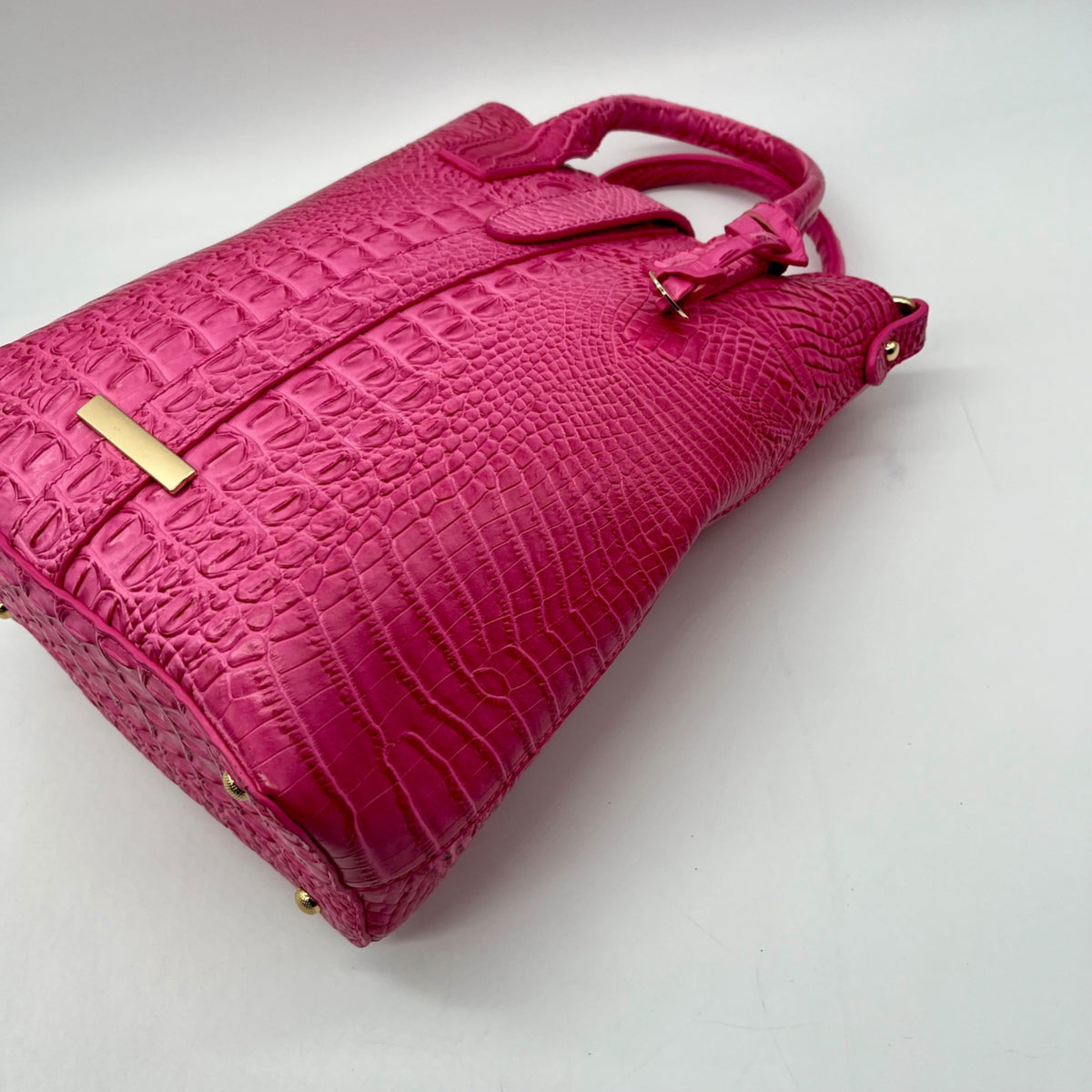Pink Faux Croc Embossed Leather Crossbody Bag
