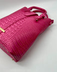 Pink Faux Croc Embossed Leather Crossbody Bag