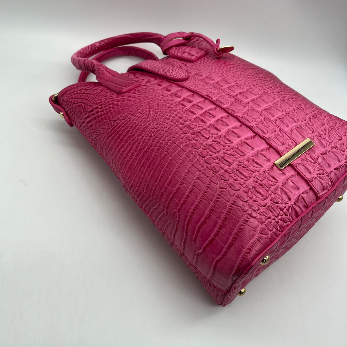 Pink Faux Croc Embossed Leather Crossbody Bag