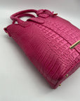 Pink Faux Croc Embossed Leather Crossbody Bag