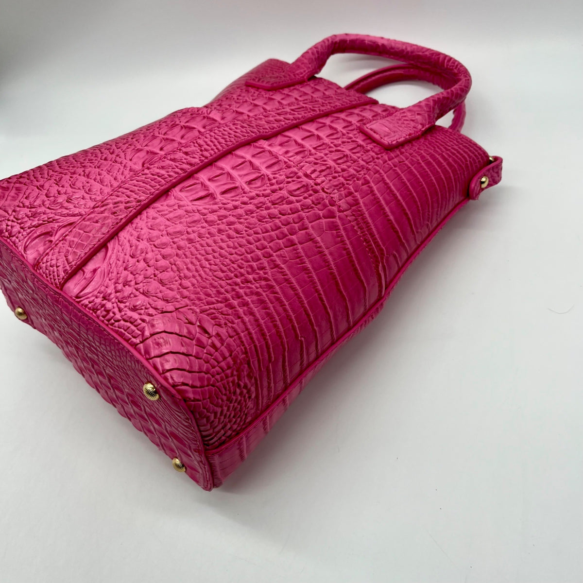 Pink Faux Croc Embossed Leather Crossbody Bag