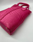 Pink Faux Croc Embossed Leather Crossbody Bag