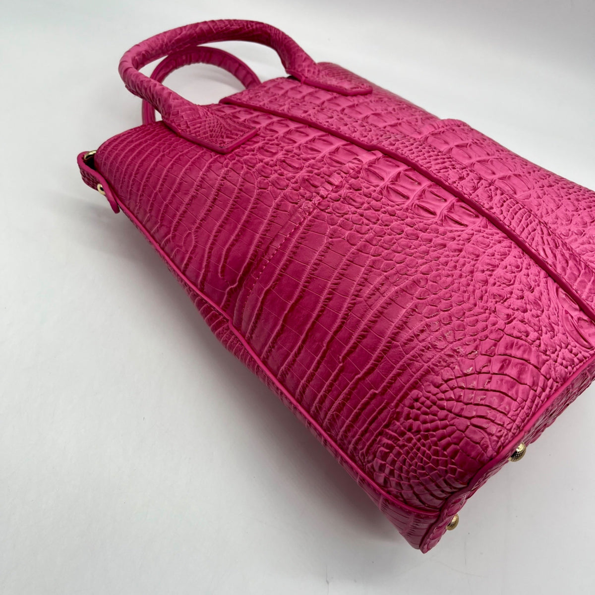 Pink Faux Croc Embossed Leather Crossbody Bag