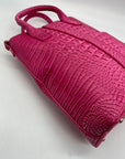 Pink Faux Croc Embossed Leather Crossbody Bag