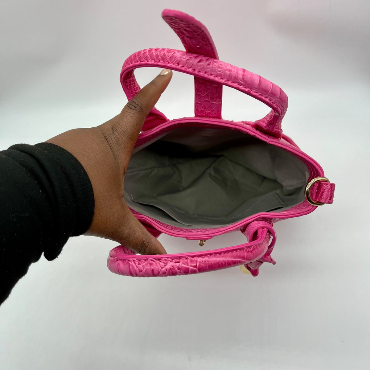 Pink Faux Croc Embossed Leather Crossbody Bag