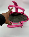 Pink Faux Croc Embossed Leather Crossbody Bag