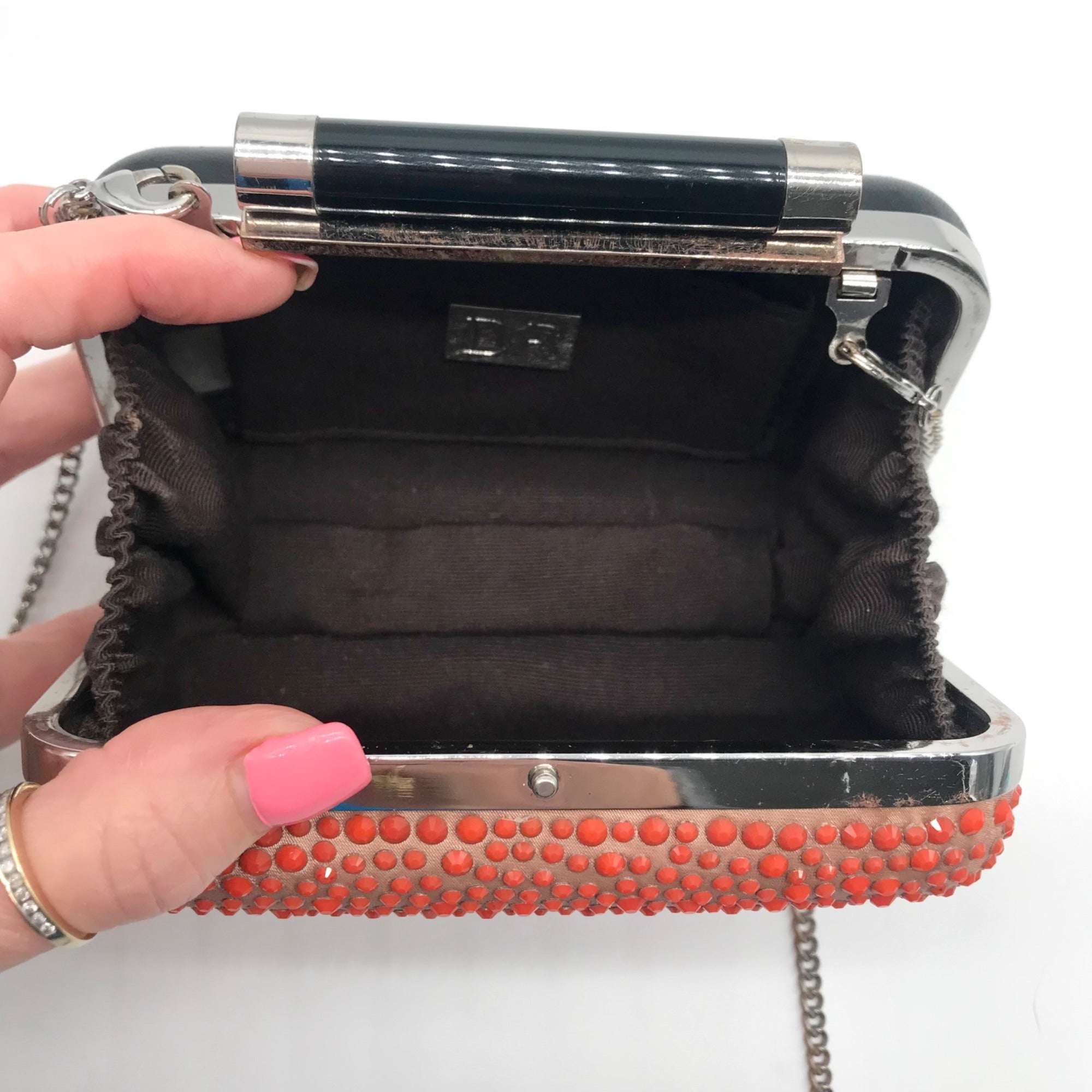 Diane von Furstenberg Bright Coral Small Crystal Embellished Convertible Clutch