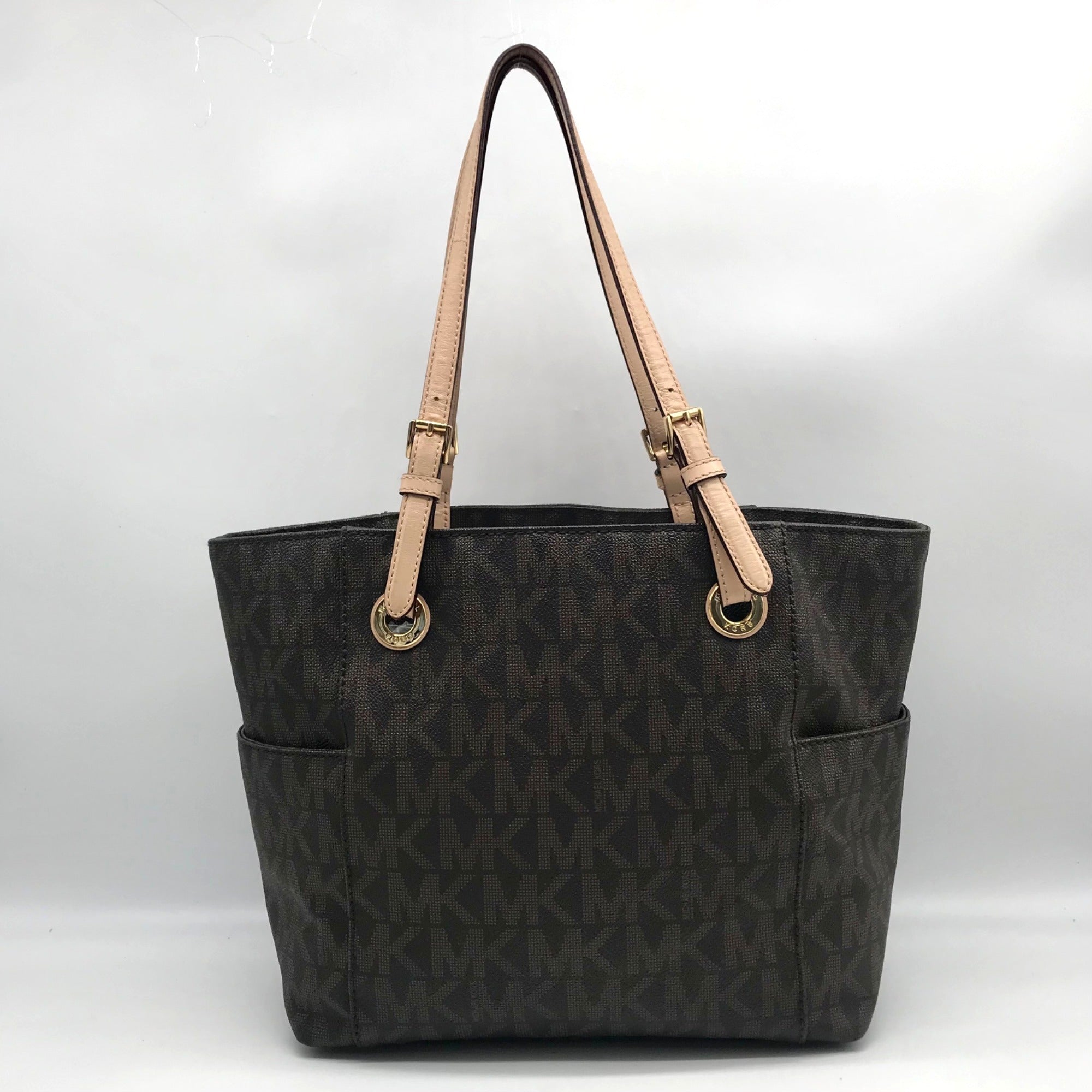 Michael Kors Brown Signature Coated Canvas Jet Set East West Tote Bag