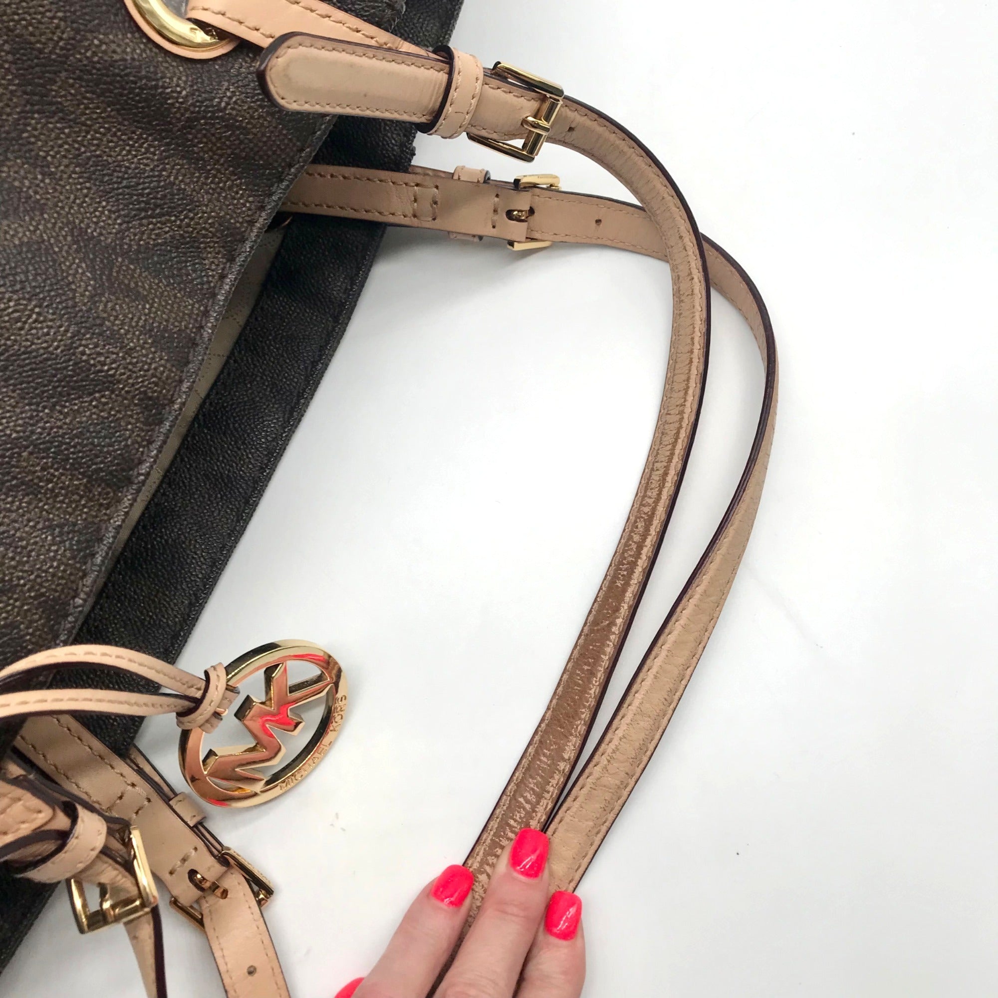 Michael Kors Brown Signature Coated Canvas Jet Set East West Tote Bag