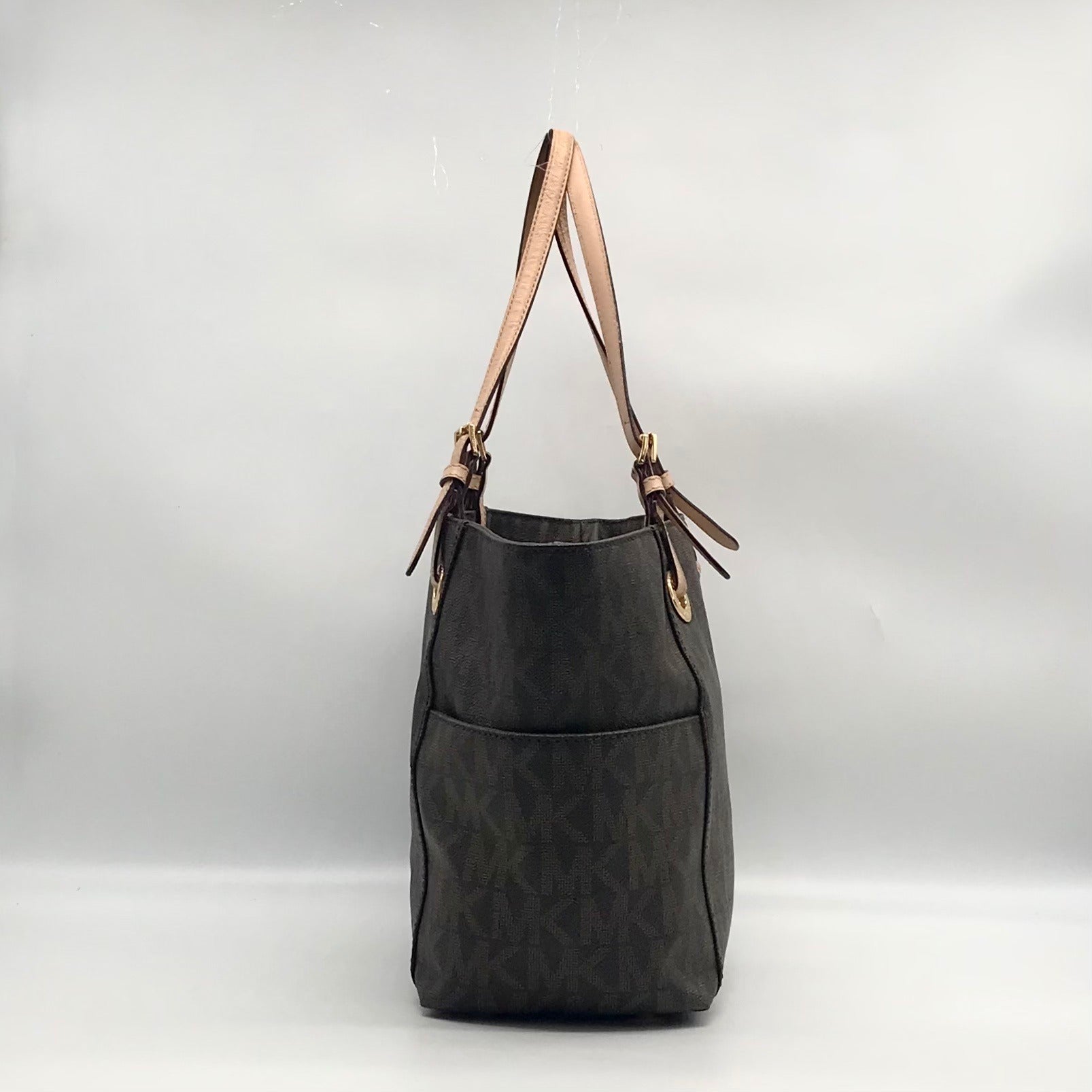 Michael Kors Brown Signature Coated Canvas Jet Set East West Tote Bag