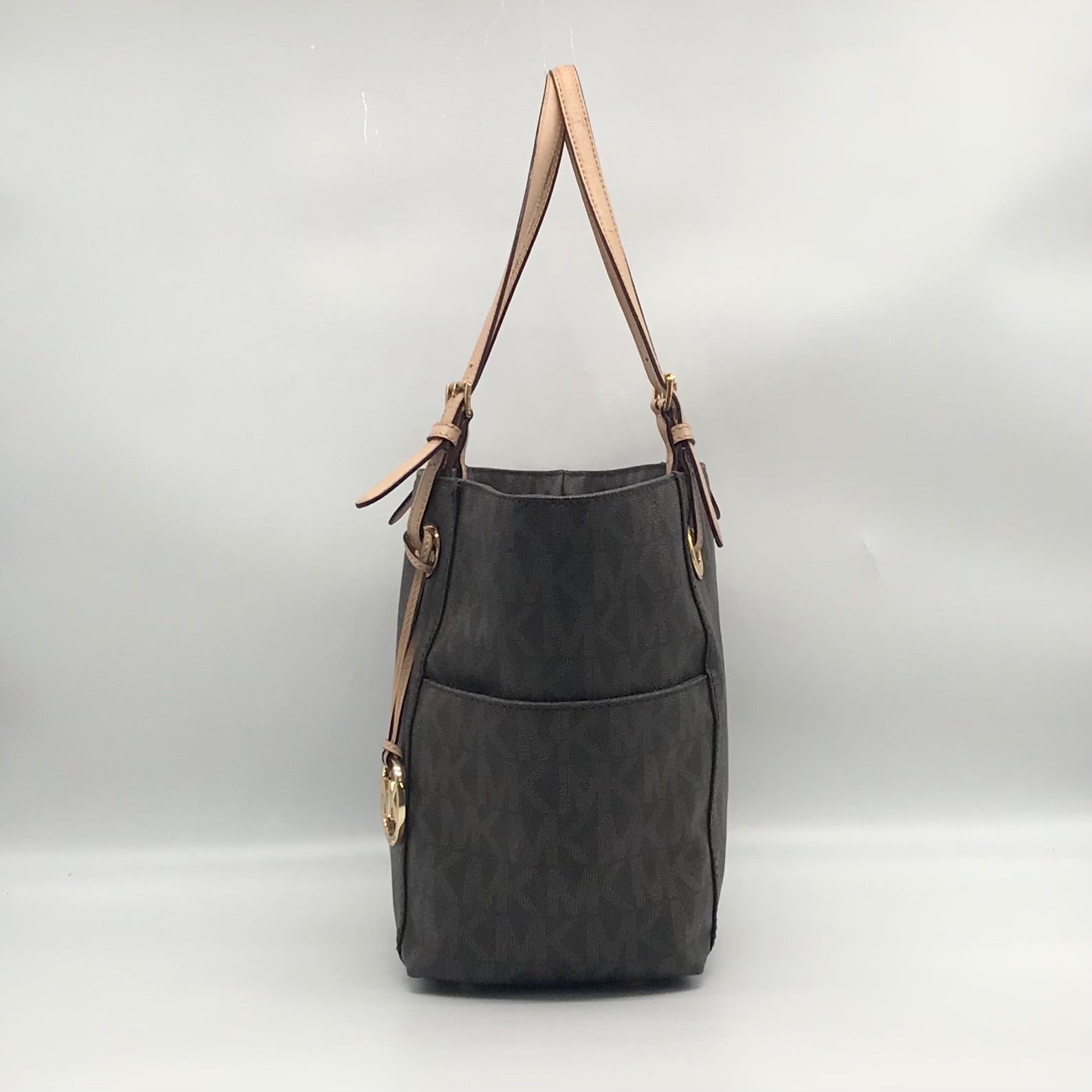 Michael Kors Brown Signature Coated Canvas Jet Set East West Tote Bag
