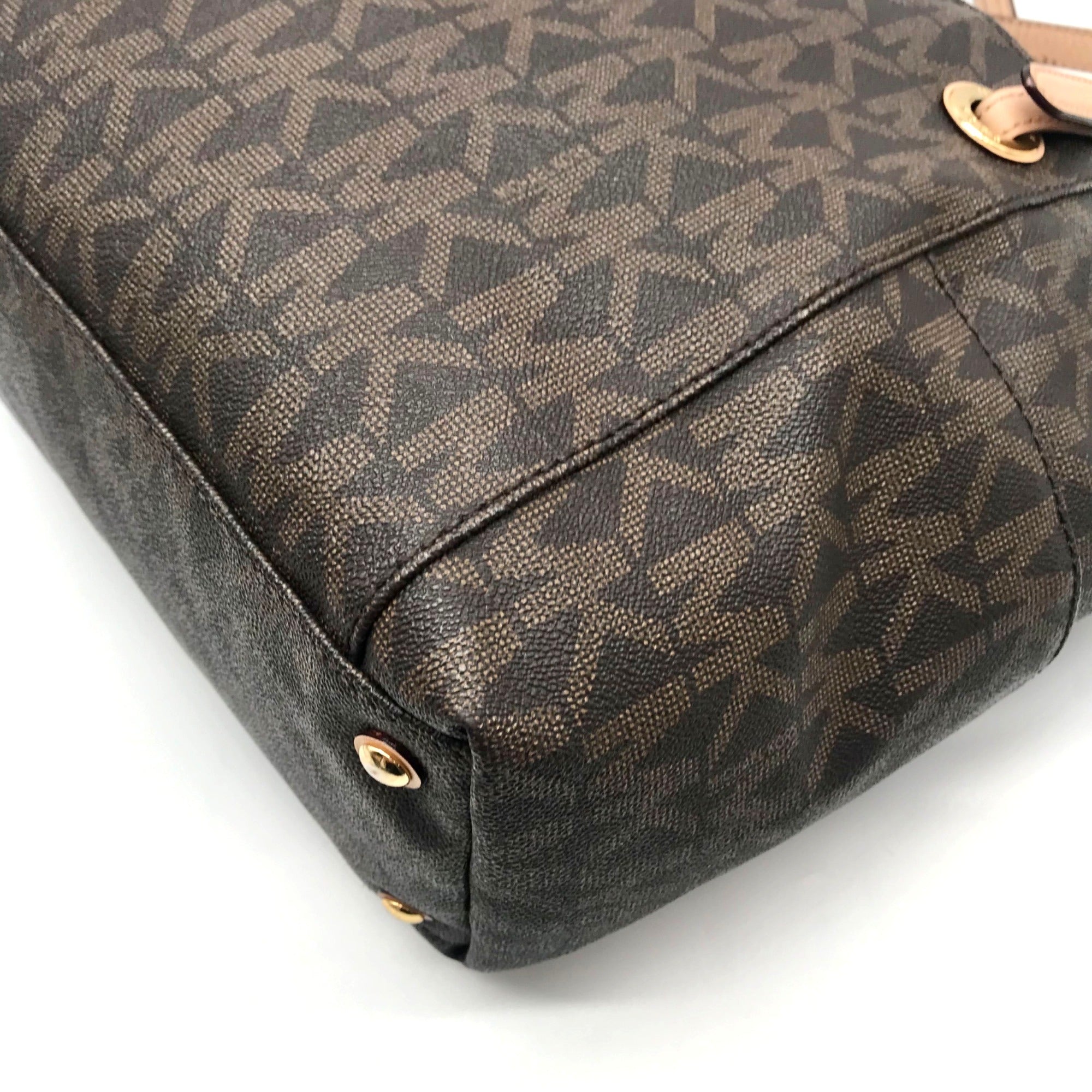 Michael Kors Brown Signature Coated Canvas Jet Set East West Tote Bag