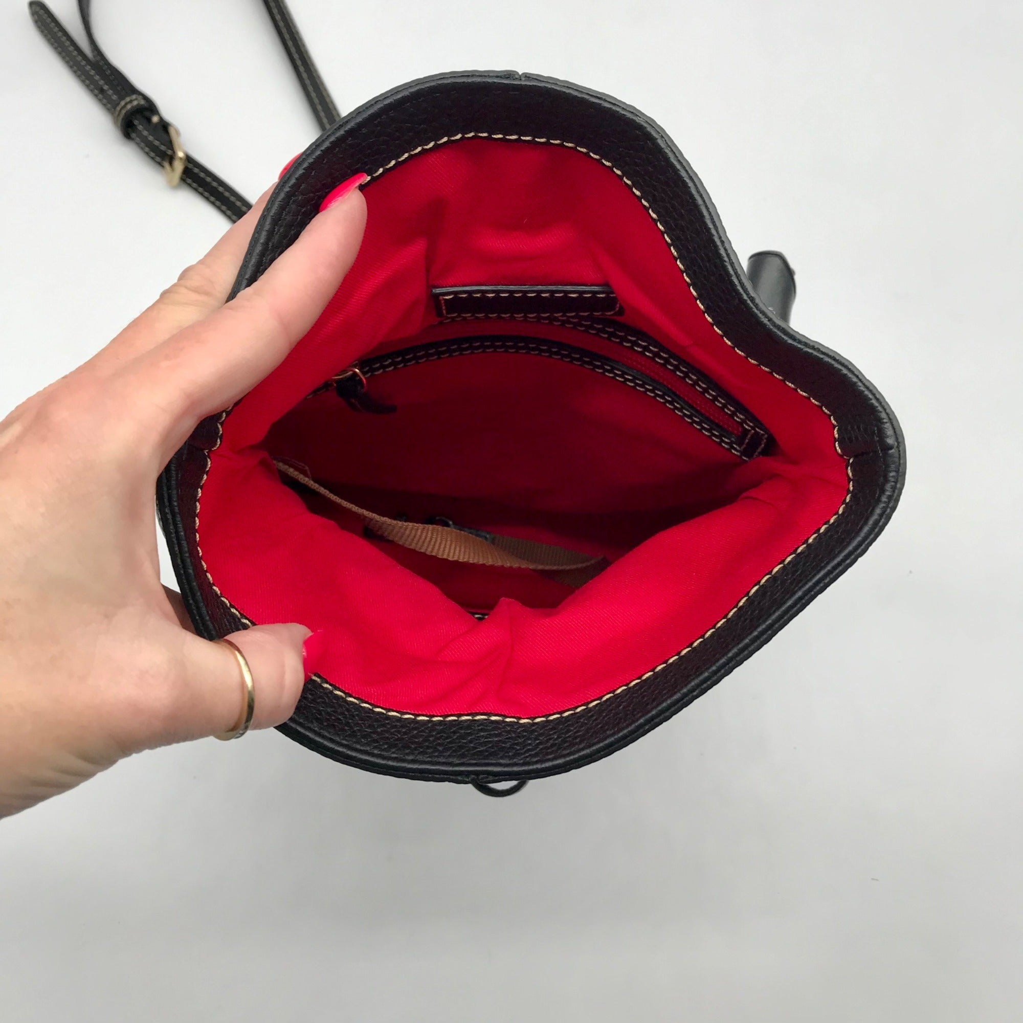 Dooney &amp; Bourke Black Pebbled Grain Leather Toggle Crossbody Bag