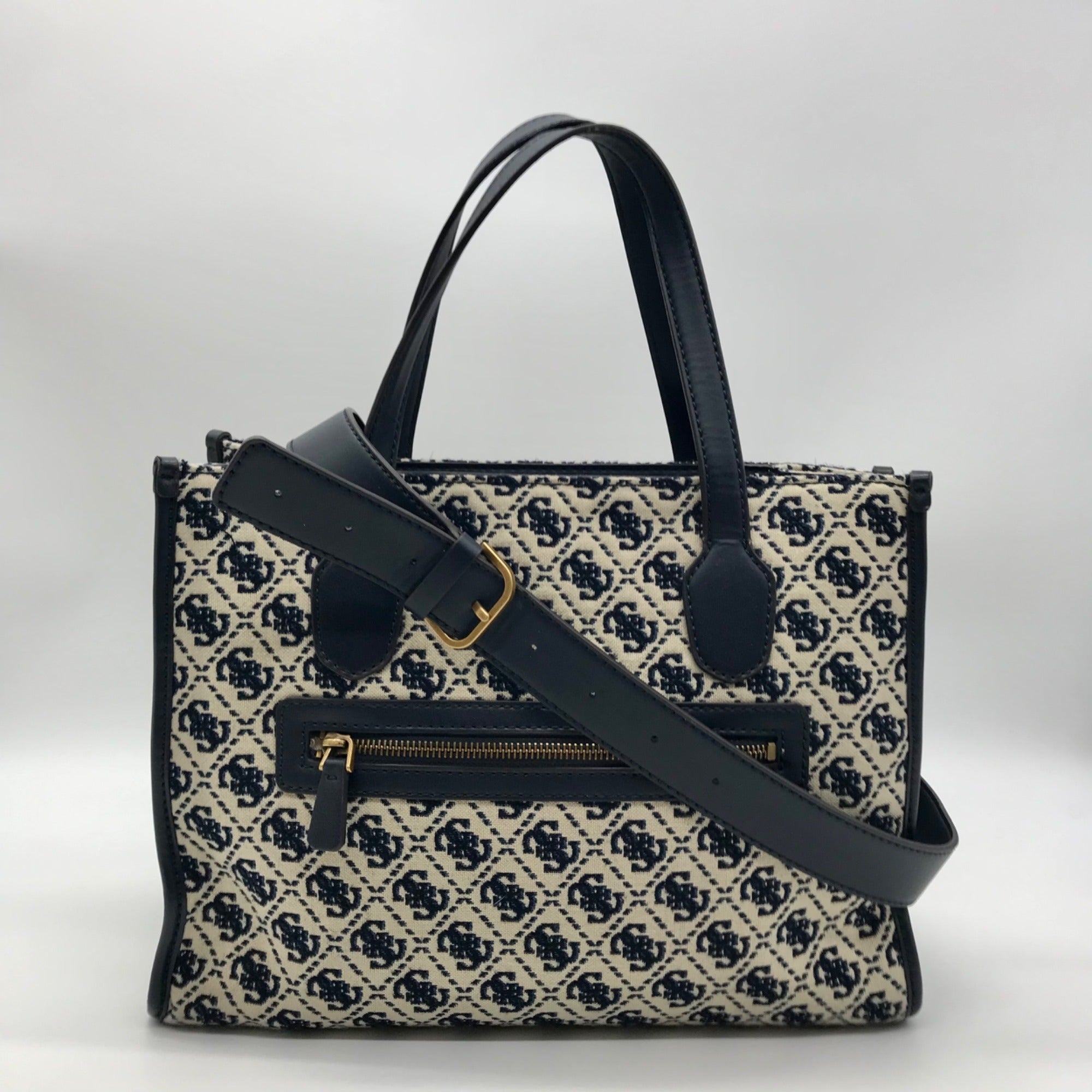 Guess Beige &amp; Blue Jacquard Izzy 2-Compartment Tote Bag