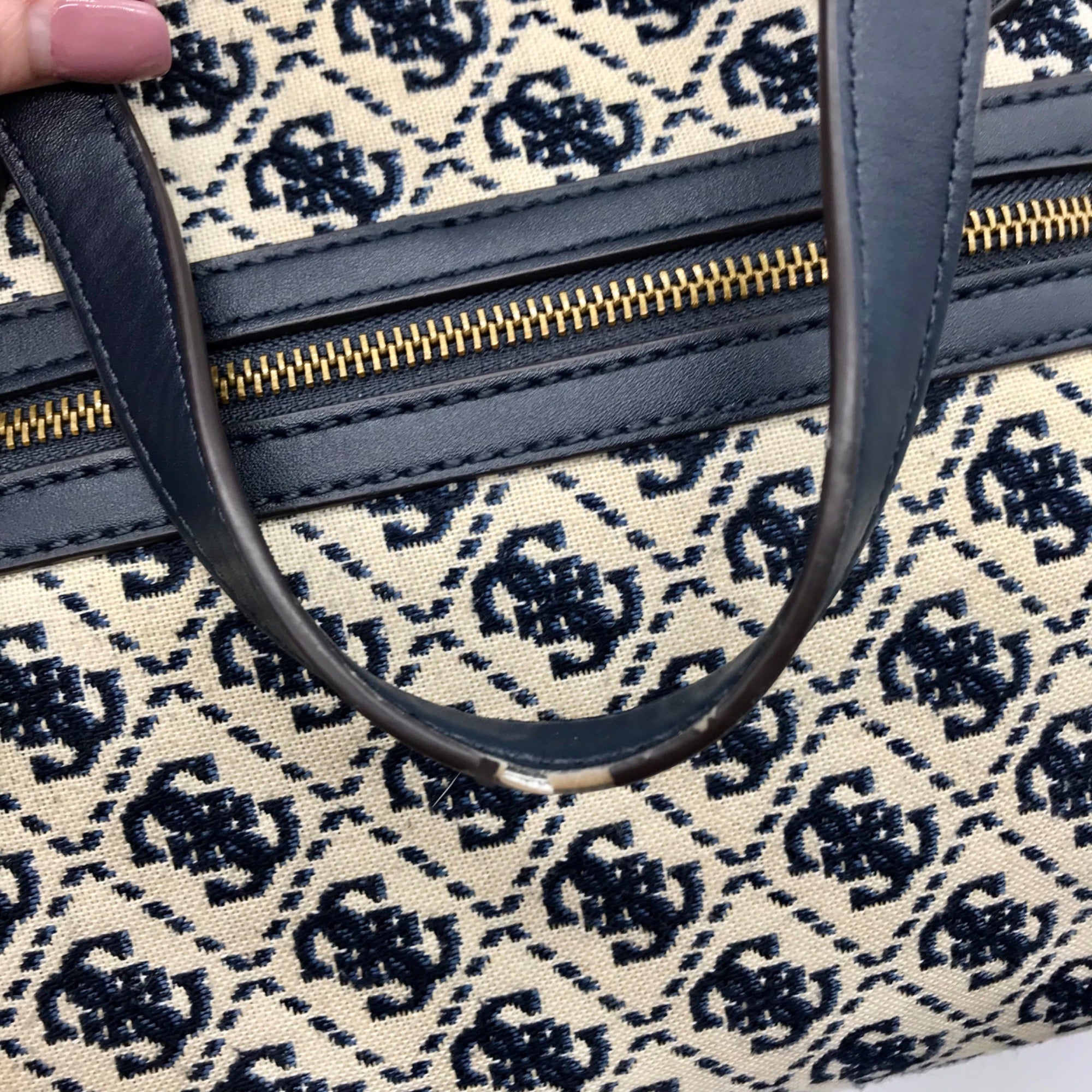 Guess Beige &amp; Blue Jacquard Izzy 2-Compartment Tote Bag