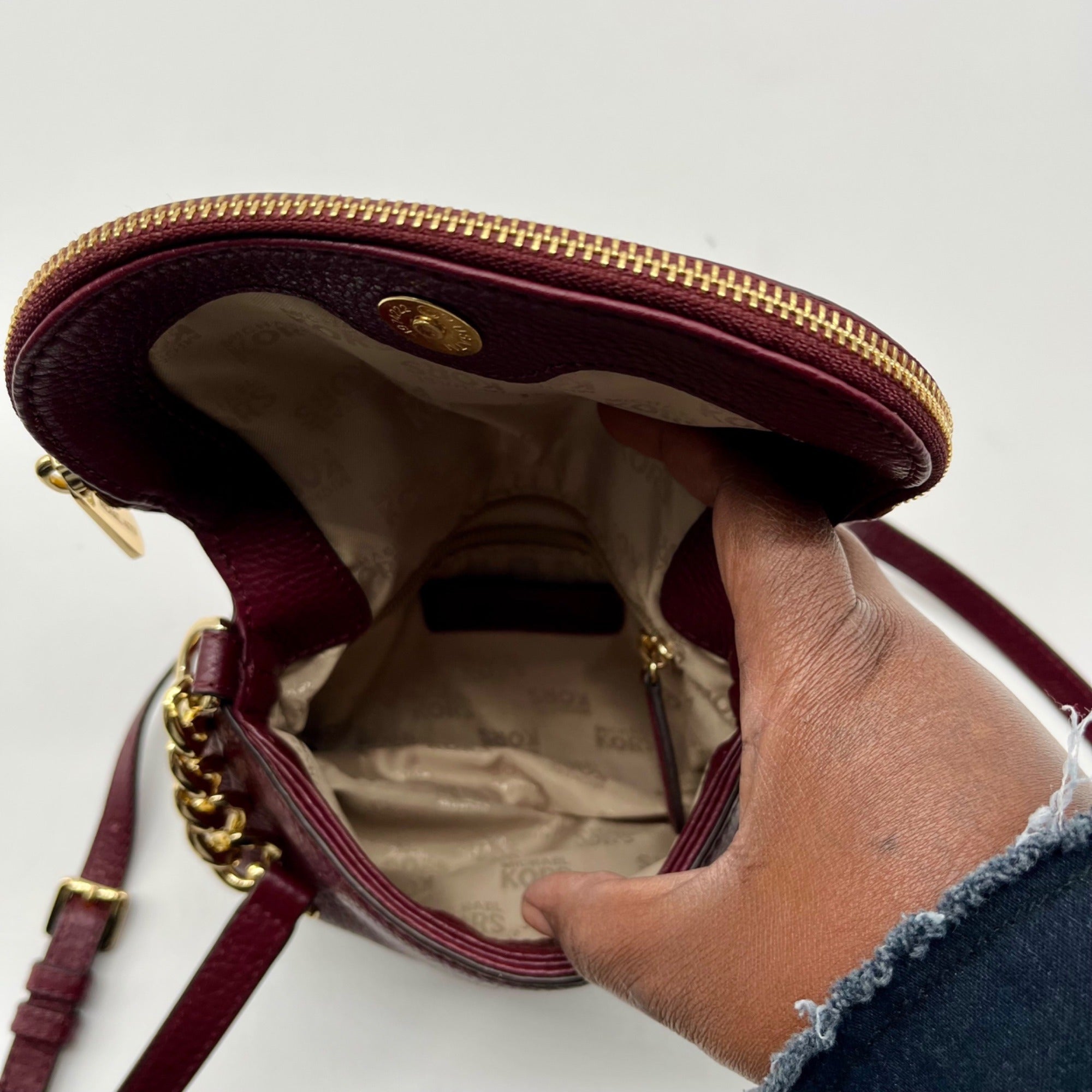 Michael Kors Burgundy Bedford Pebbled Leather Crossbody