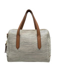 Fossil Black And White Coated Canvas Striped Convertible Sydney Satchel