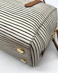 Fossil Black And White Coated Canvas Striped Convertible Sydney Satchel