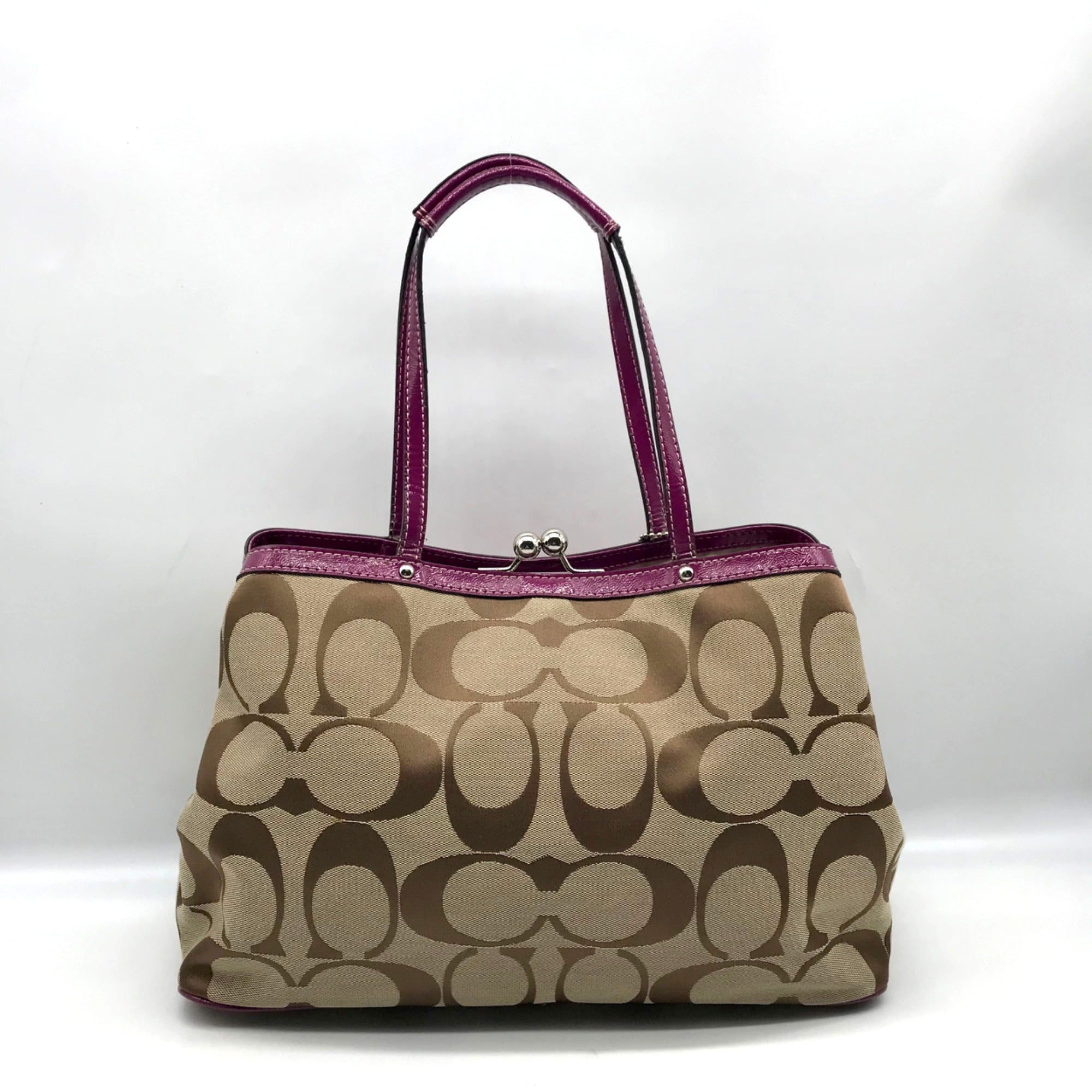 Coach Fuschia &amp; Brown Signature Stripe Framed Carryall F19190