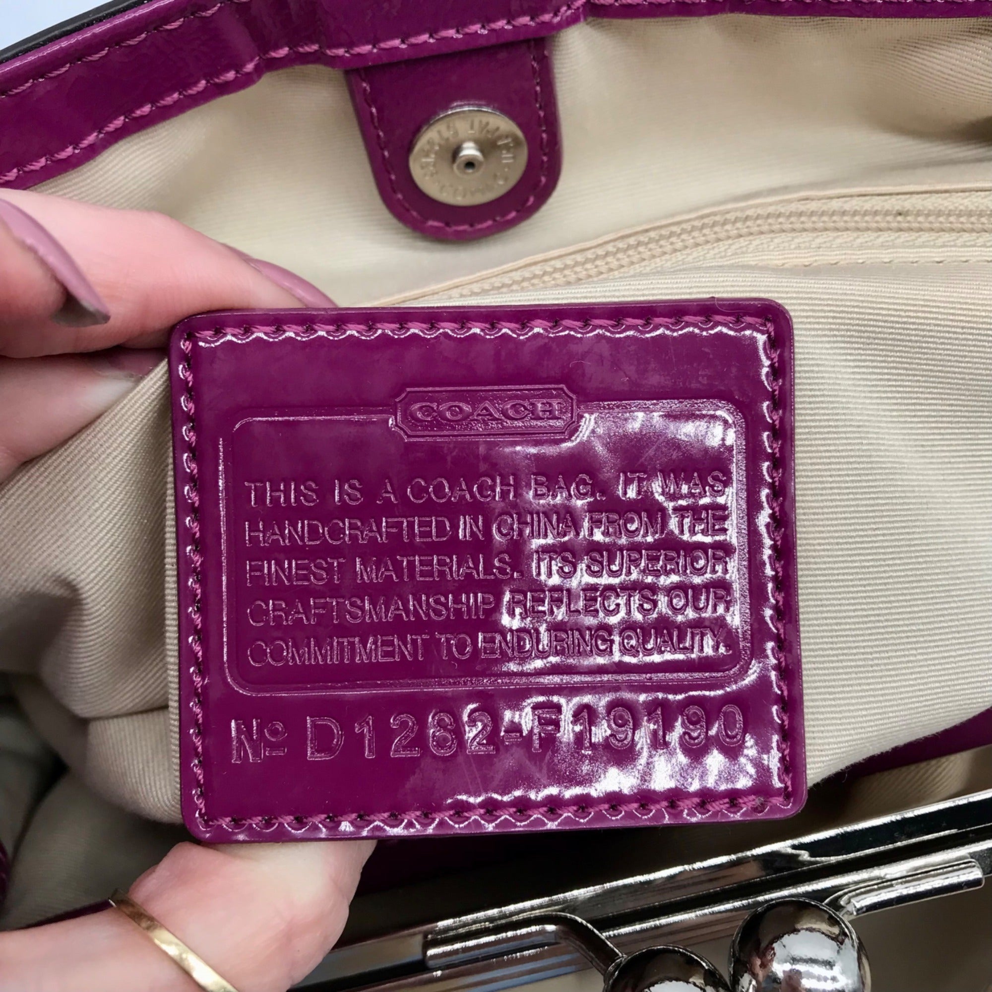 Coach Fuschia &amp; Brown Signature Stripe Framed Carryall F19190