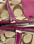 Coach Fuschia & Brown Signature Stripe Framed Carryall F19190
