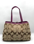 Coach Fuschia & Brown Signature Stripe Framed Carryall F19190