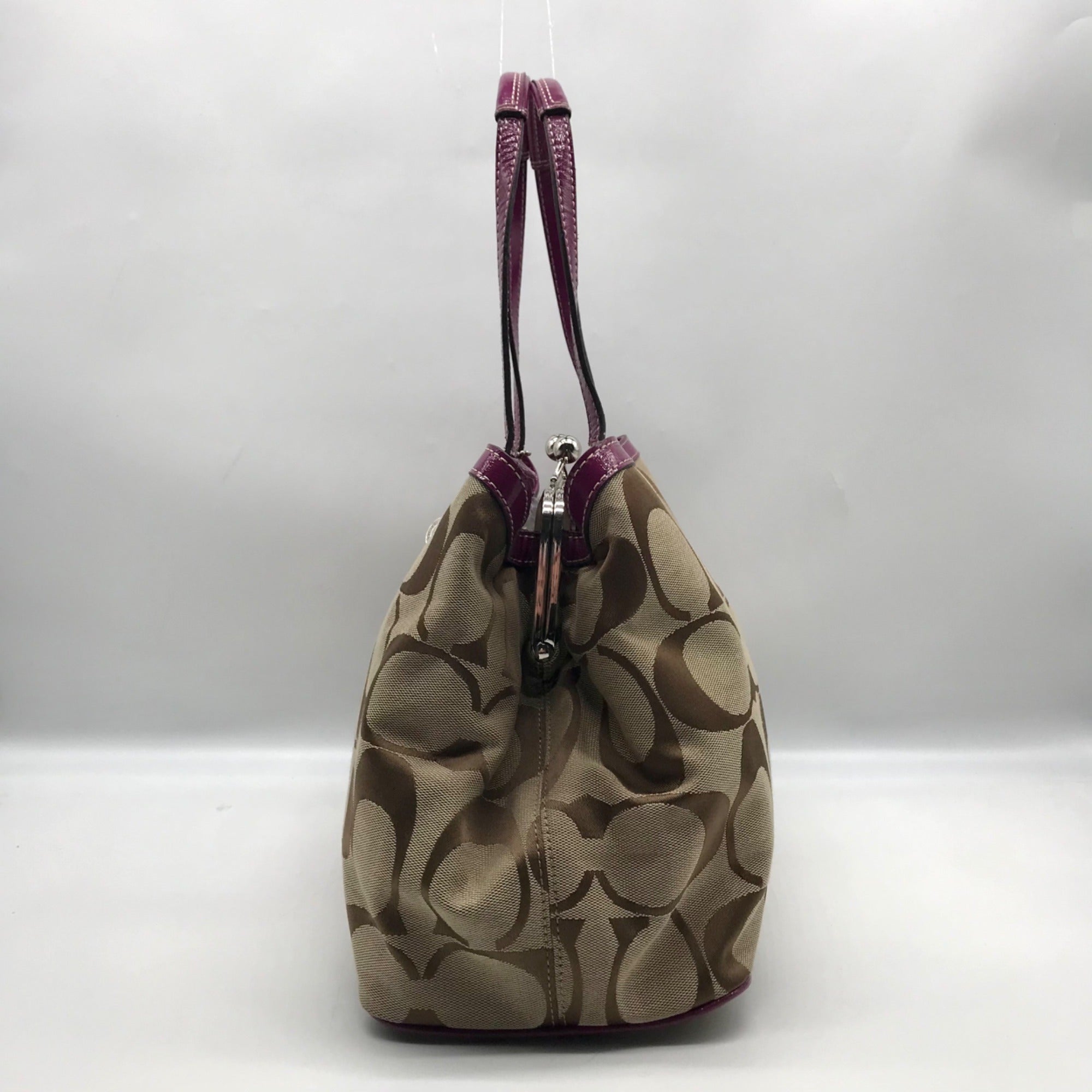 Coach Fuschia &amp; Brown Signature Stripe Framed Carryall F19190