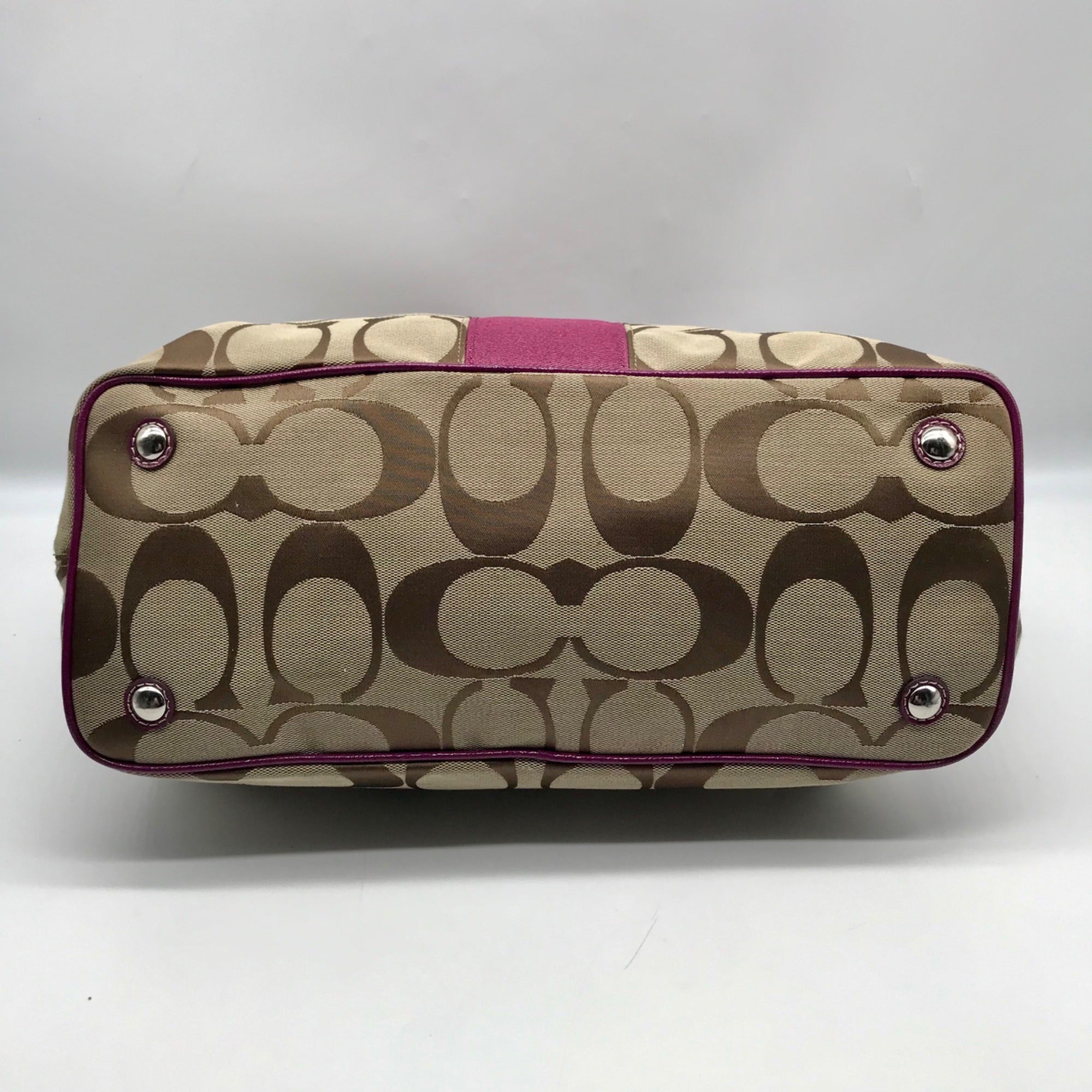Coach Fuschia &amp; Brown Signature Stripe Framed Carryall F19190