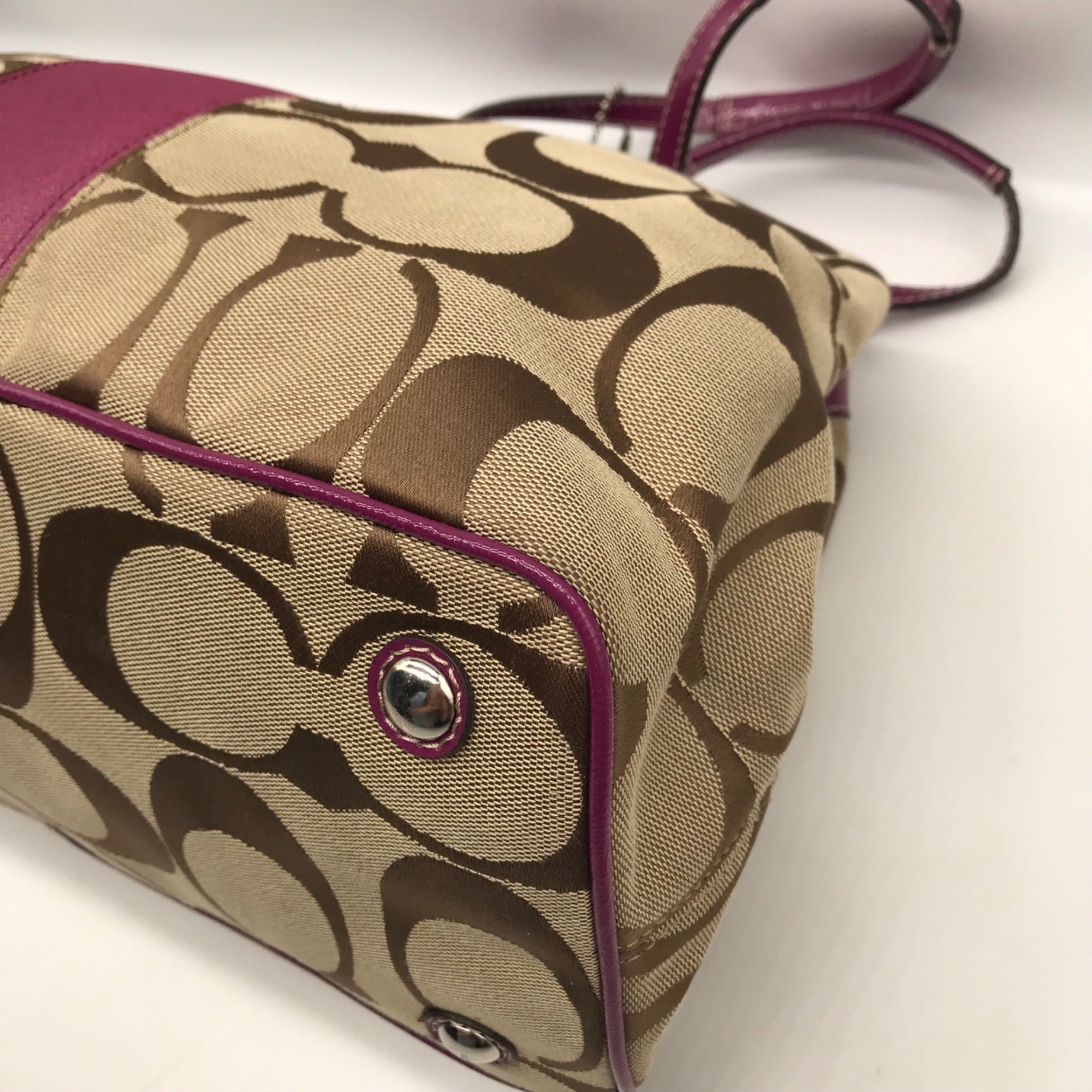 Coach Fuschia &amp; Brown Signature Stripe Framed Carryall F19190