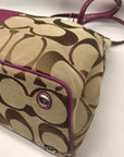 Coach Fuschia & Brown Signature Stripe Framed Carryall F19190