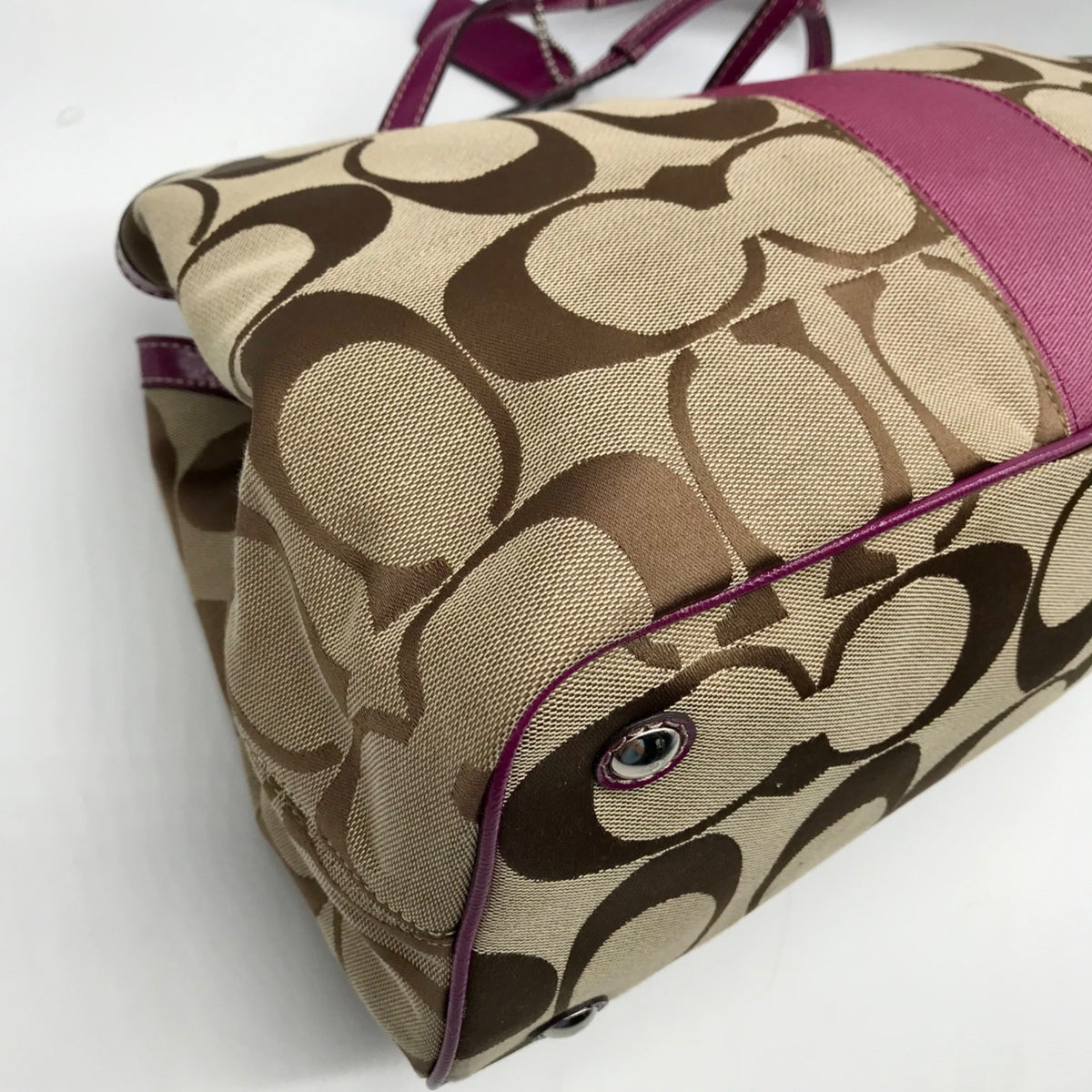 Coach Fuschia &amp; Brown Signature Stripe Framed Carryall F19190