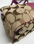 Coach Fuschia & Brown Signature Stripe Framed Carryall F19190