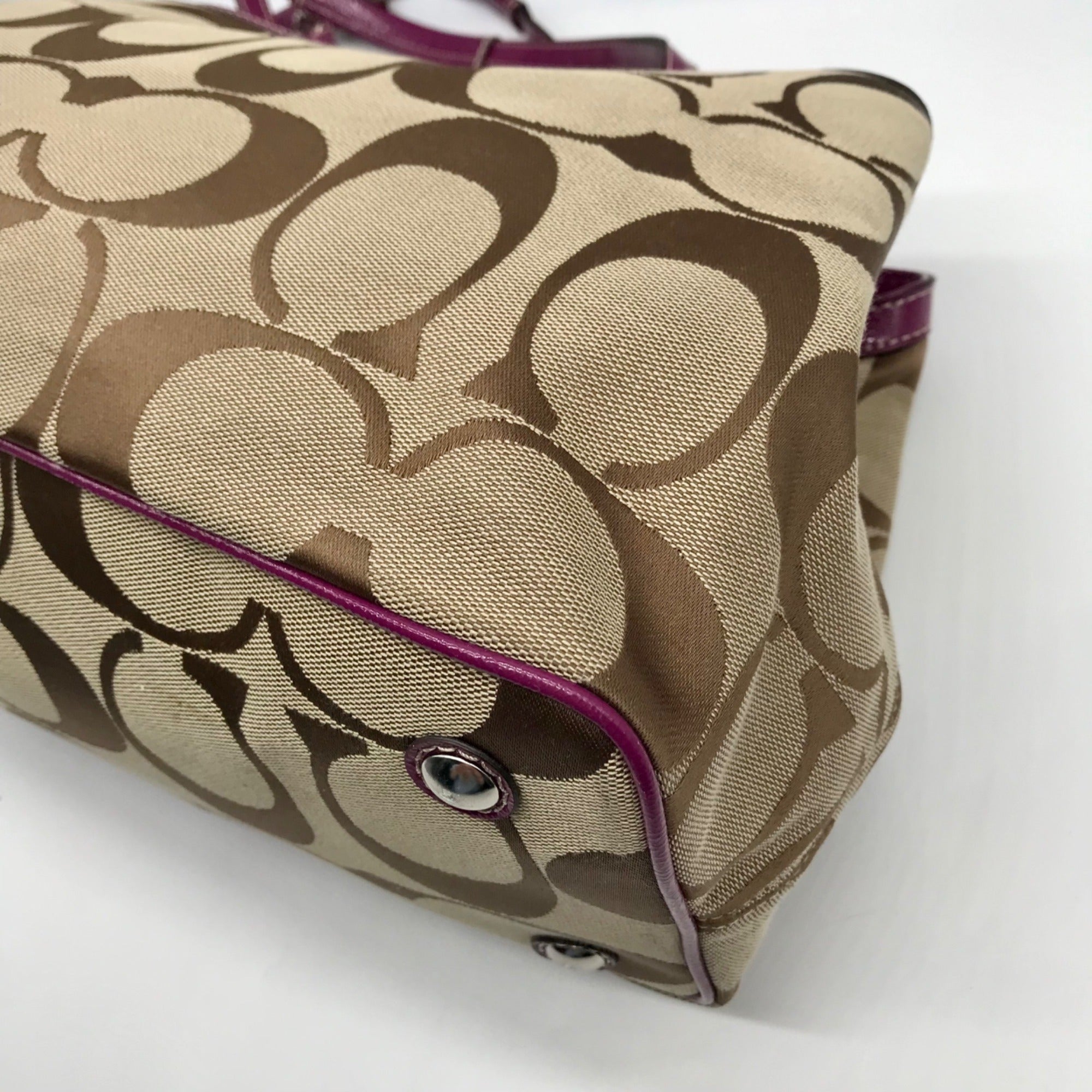 Coach Fuschia &amp; Brown Signature Stripe Framed Carryall F19190