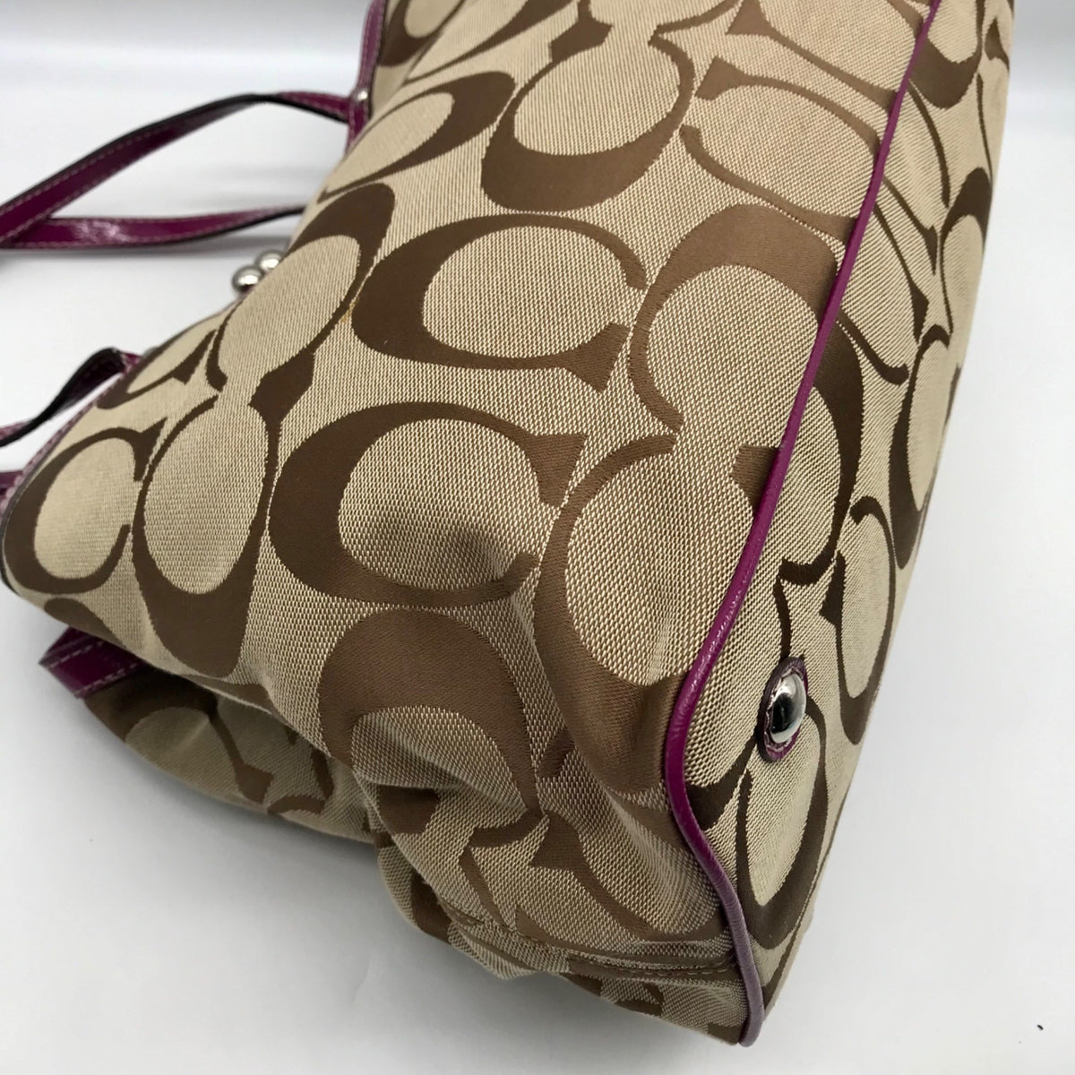 Coach Fuschia &amp; Brown Signature Stripe Framed Carryall F19190