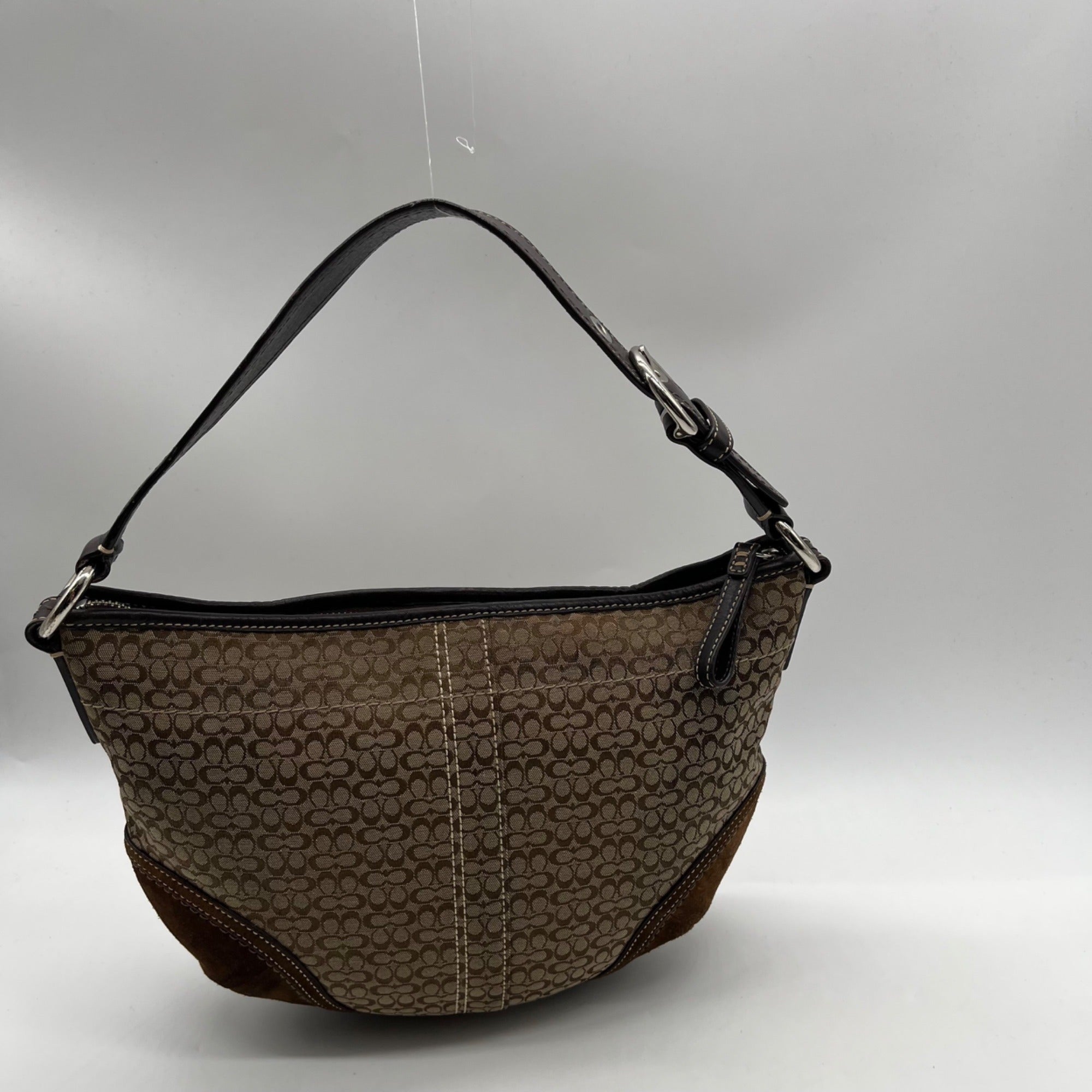 Coach Beige And Brown Signature Canvas Hobo Shoulder Bag