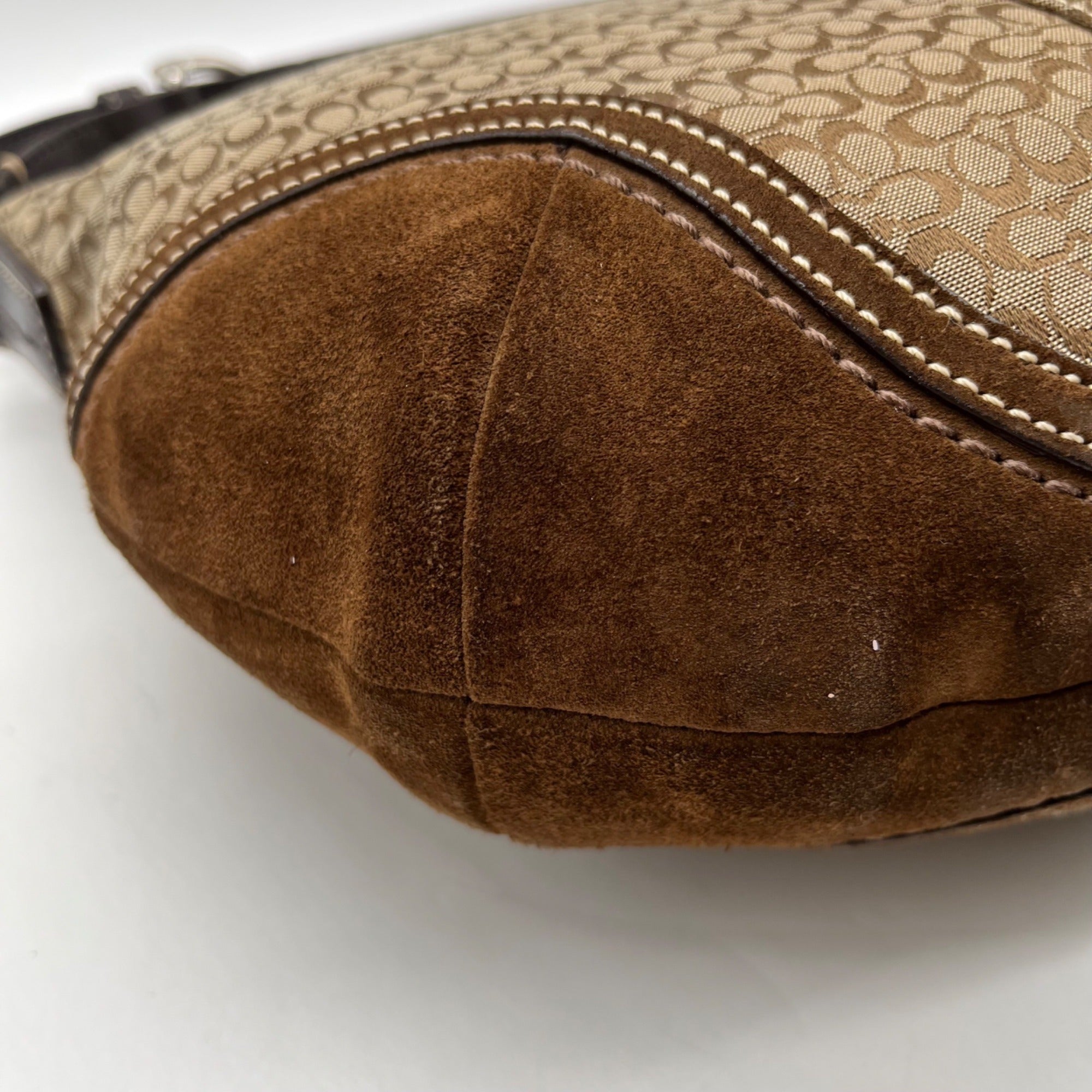 Coach Beige And Brown Signature Canvas Hobo Shoulder Bag