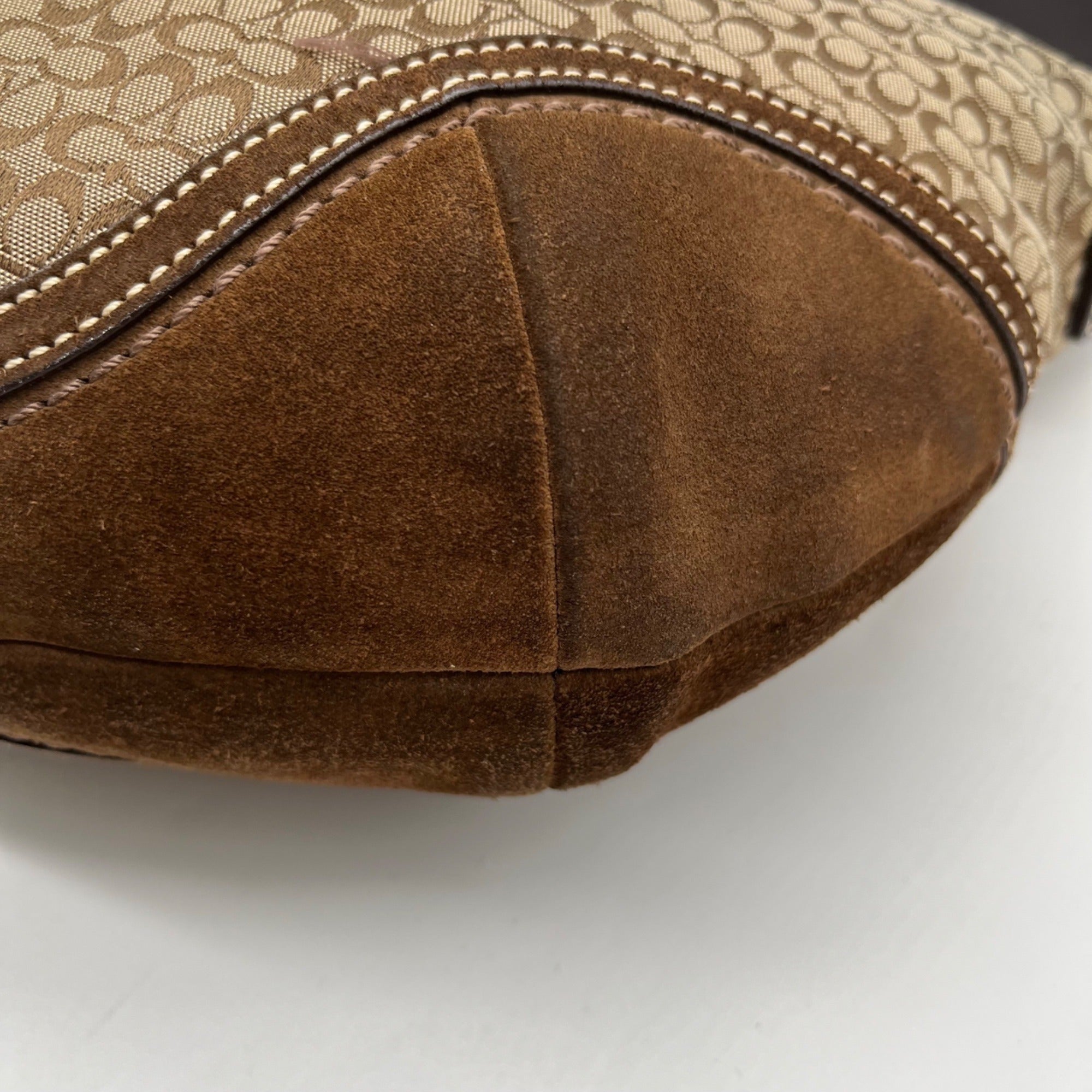 Coach Beige And Brown Signature Canvas Hobo Shoulder Bag