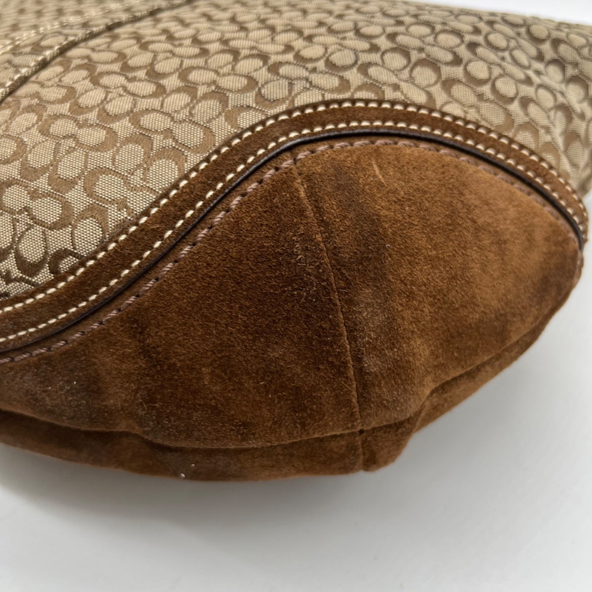 Coach Beige And Brown Signature Canvas Hobo Shoulder Bag