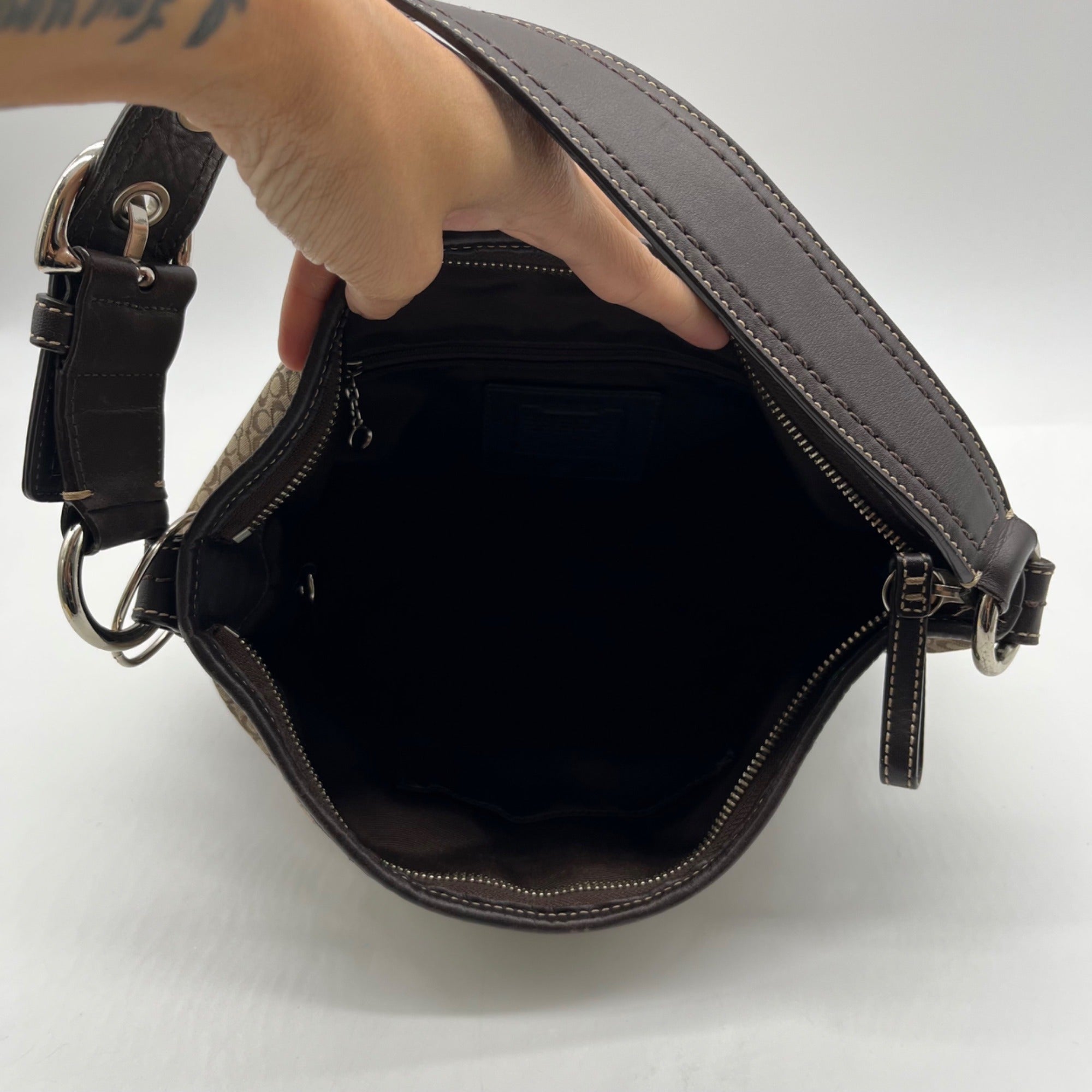 Coach Beige And Brown Signature Canvas Hobo Shoulder Bag
