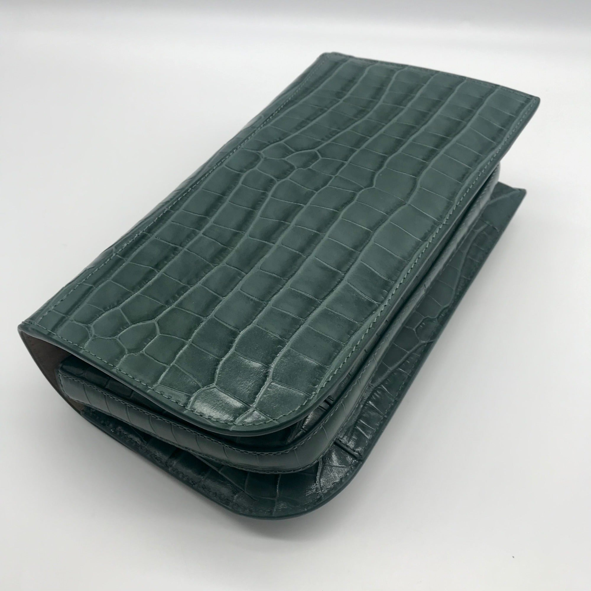Jason Wu Sage Leaf Croc Embossed Orbit Leather Clutch