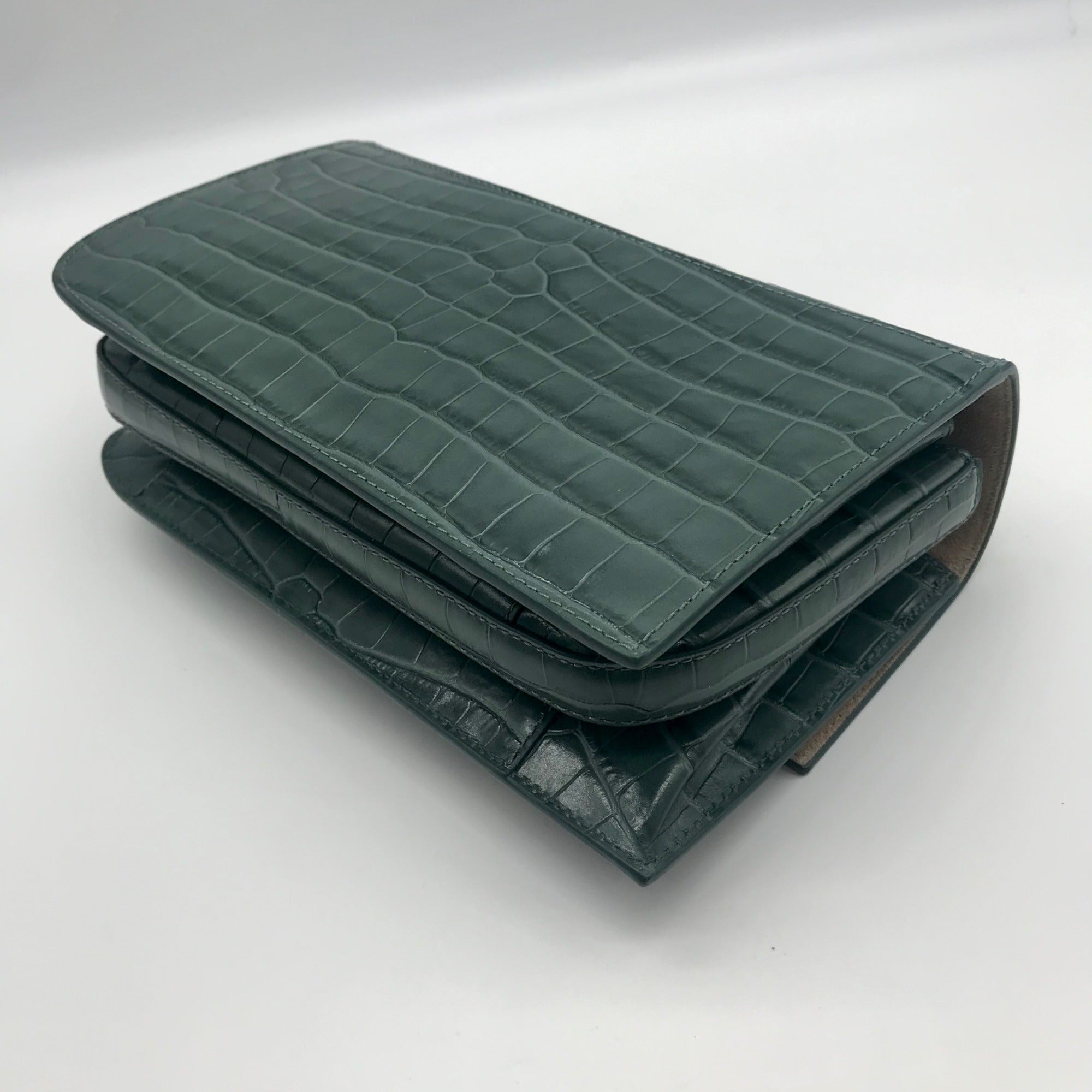 Jason Wu Sage Leaf Croc Embossed Orbit Leather Clutch