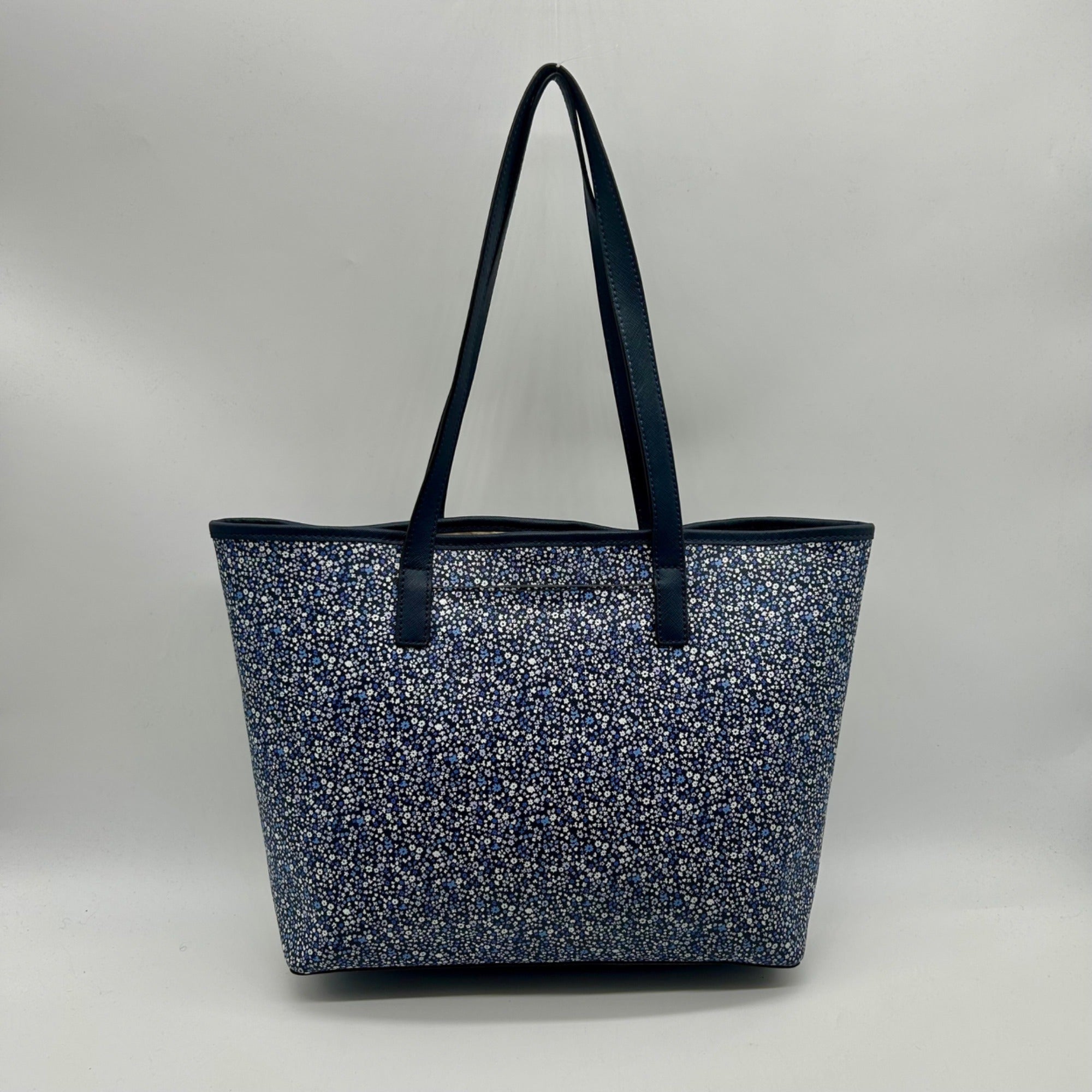 Michael Kors Navy Blue Floral Print Coated Canvas Tote